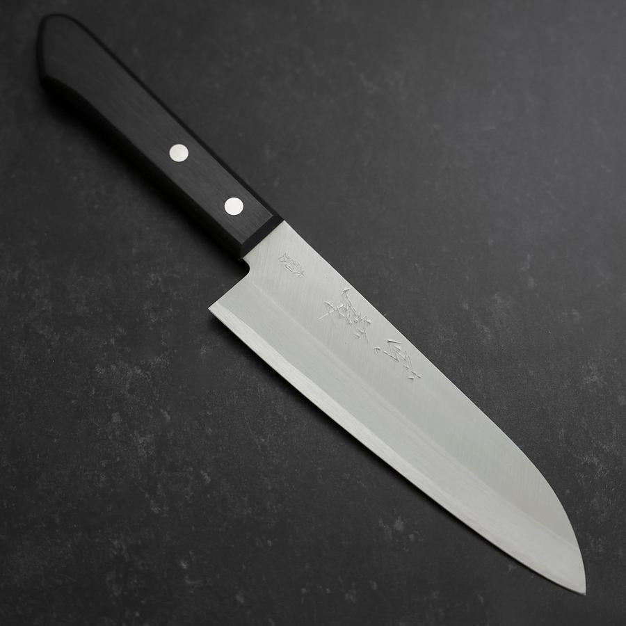 Premium Santoku Knife 165mm - VG-1 Stainless Steel Blade with Polished Finish & Ergonomic Western Black Handle - Perfect for Slicing, Dicing, and Chopping Vegetables, Meat, and Fish in Professional Kitchens or Home Cooking