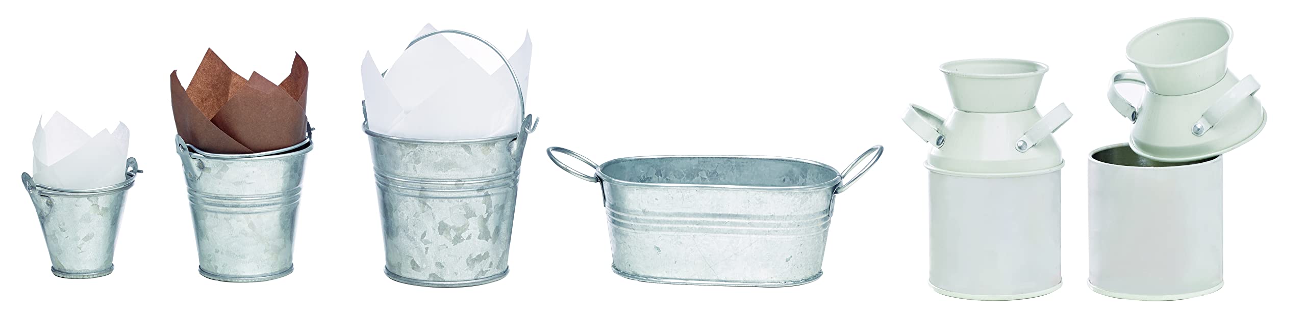 Mini Metal White Milk Pots - Small Galvanized Metal Buckets with Handles (4.2 oz, 2