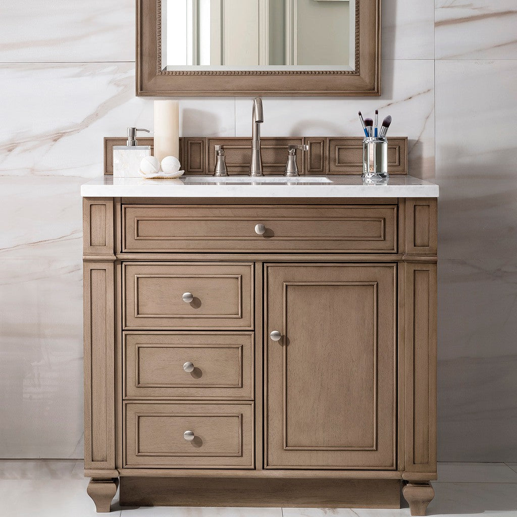 James Martin Vanities Bristol Collection 36 Inch Single Bathroom Vanity in Whitewashed Walnut with Countertop Options - Perfect for Modern Bathroom Renovations and Home Upgrades