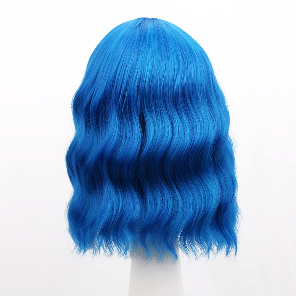 Bob Wig with Bangs - Shoulder Length Loose Wavy Synthetic Hair Cosplay Wig in Vibrant Blue | Perfect for Halloween Costumes, Cosplay Events & Themed Parties