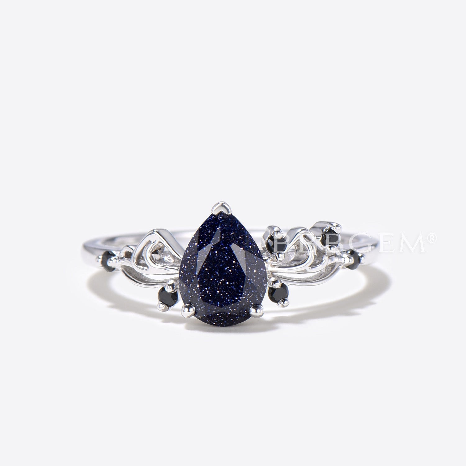 Sailor Moon Inspired Pear Cut Galaxy Blue Sandstone Engagement Ring - 7 Stone Wedding Band for Anime Lovers, Cosplay & Unique Proposal Jewelry Gift