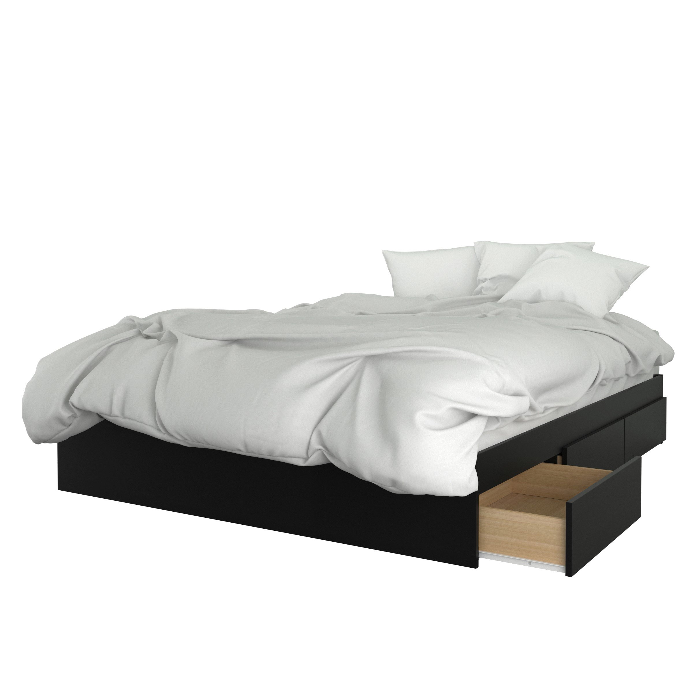 3-Piece Queen Bedroom Set with Bed Frame, Headboard & Nightstand in Black & Natural Maple - Perfect for Modern Bedrooms, Guest Rooms & Small Spaces
