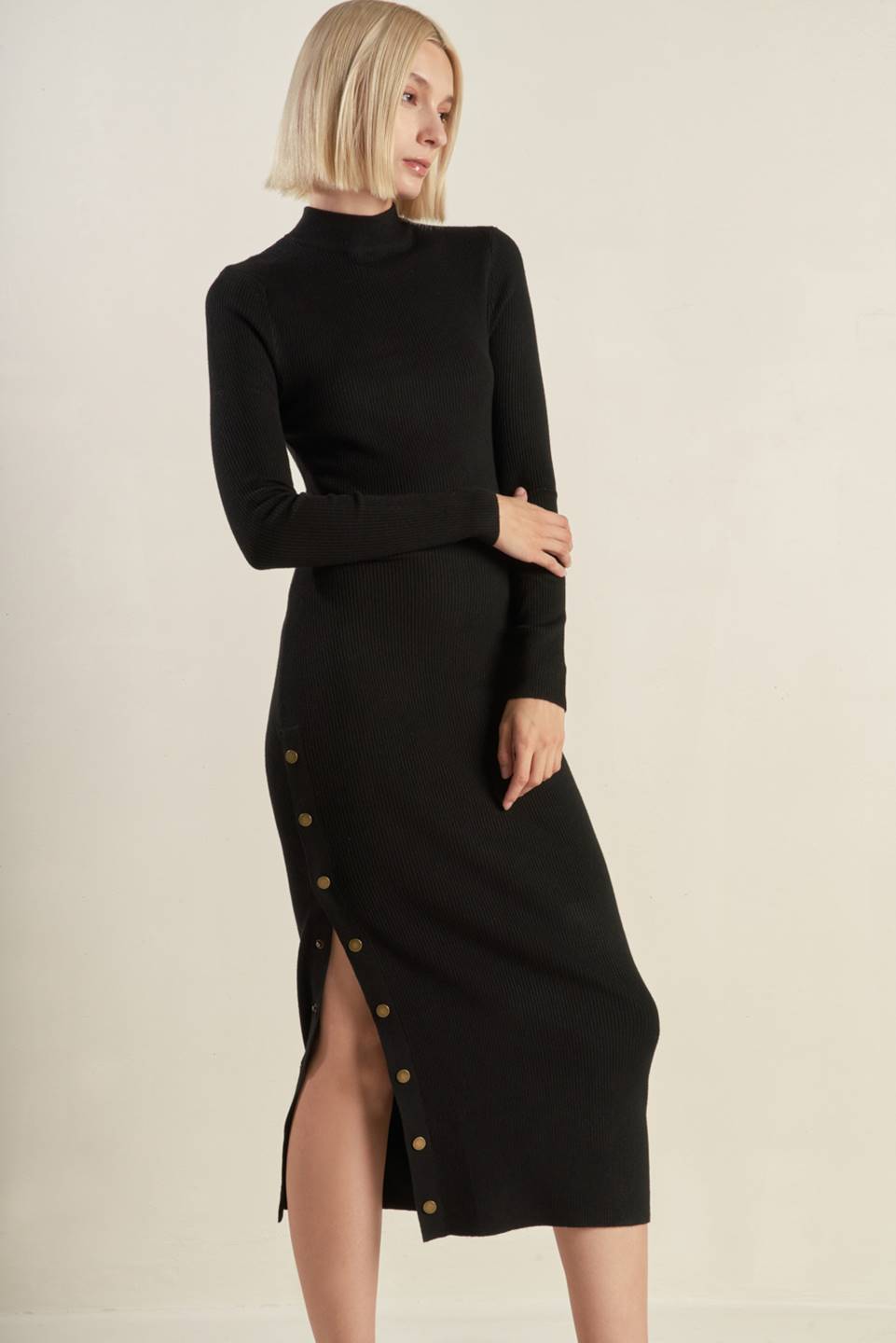 Modern Muse Black High Neck Sweater Dress for Women - Elegant Winter Knit Dress for Office, Party & Casual Wear