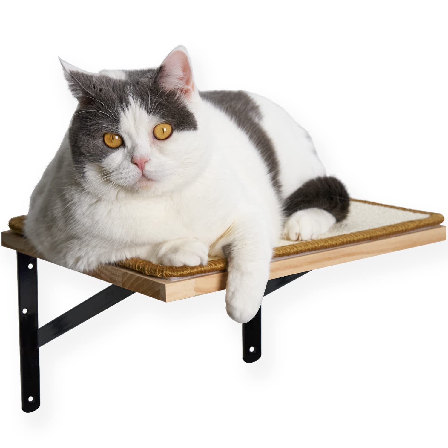 LEOPO Floating Cat Shelf with Handcrafted Sisal Scratching Mat - 15.7 x 10 Inch Wall-Mounted Cat Perch & Climbing Shelf - Durable Cat Furniture for High Places - Perfect for Indoor Cats to Climb, Scratch & Relax