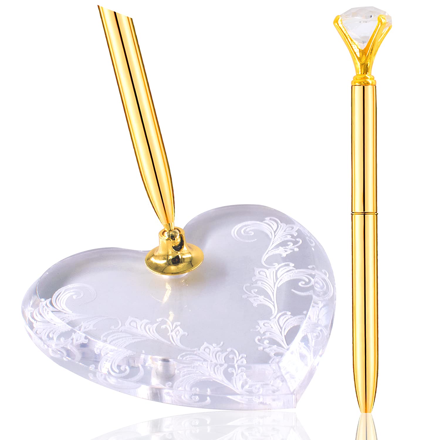 Acrylic Signing Pen Set with Holder - Elegant Ballpoint Pens for Wedding Guest Books, Graduation Ceremonies & Office Reception Desks | Perfect for Bridal Sign-in, Guest Counters & Formal Events