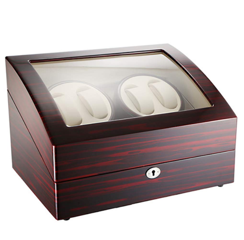 Automatic Watch Winder Box with 5 Rotation Modes - Soft Flexible Watch Pillows & Sliding Cover Display Case (Red Sandalwood, 4+6 Watch Capacity) - Perfect for Luxury Watch Storage & Display in Home or Office