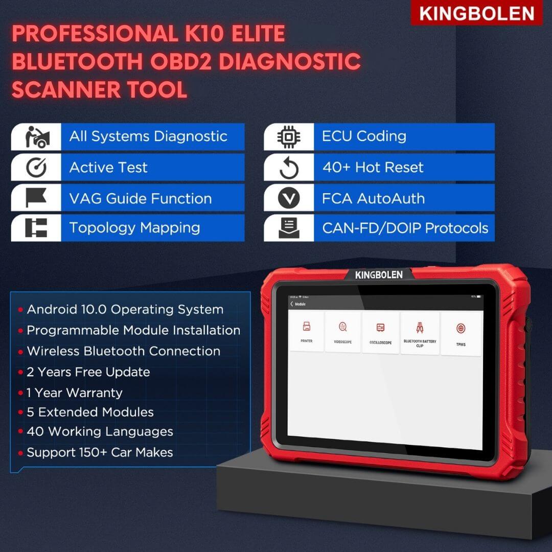 Kingbolen K10 Elite CANFD & DoIP OBD2 Scanner - 40+ Resets, All System Car Diagnostic Tool with ECU Coding & Active Test Guide - Perfect for Mechanics, DIY Auto Repair & Vehicle Maintenance