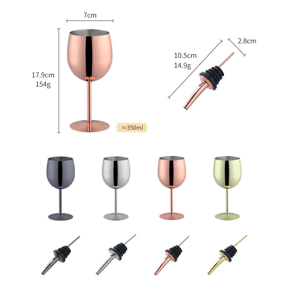 Premium 12 Oz Stainless Steel Wine Glasses Set of 2 - Rose Gold Stemmed Unbreakable Goblets with Built-in Pourer for Champagne, Cocktails, Wine - Perfect for Weddings, Parties, Home Bar & Outdoor Entertaining