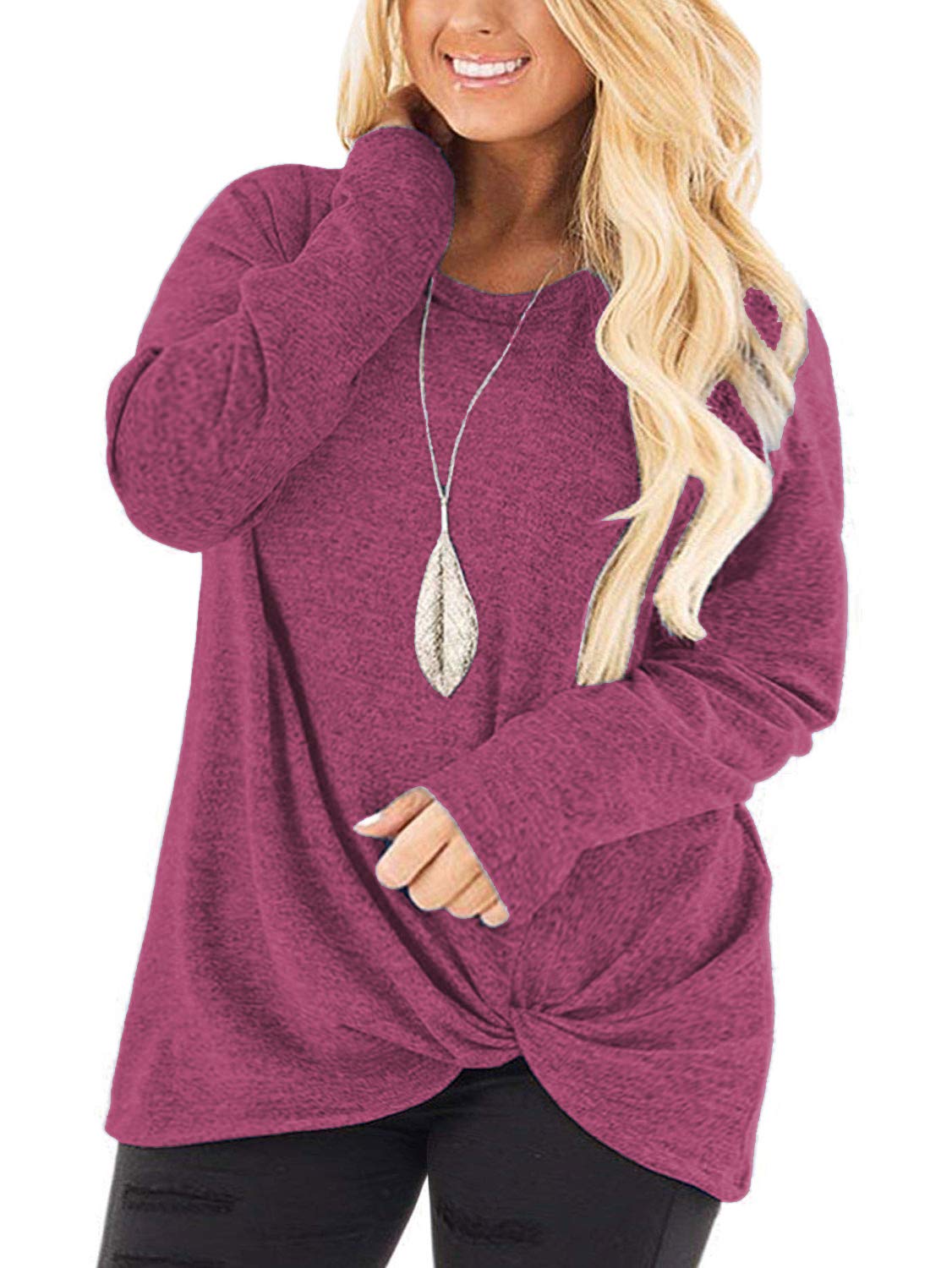DOLNINE Women's Plus Size Knotted Tops Long Sleeve Tee Shirts - Loose Casual Blouse for Women | Comfortable & Stylish for Everyday Wear, Office, and Outings