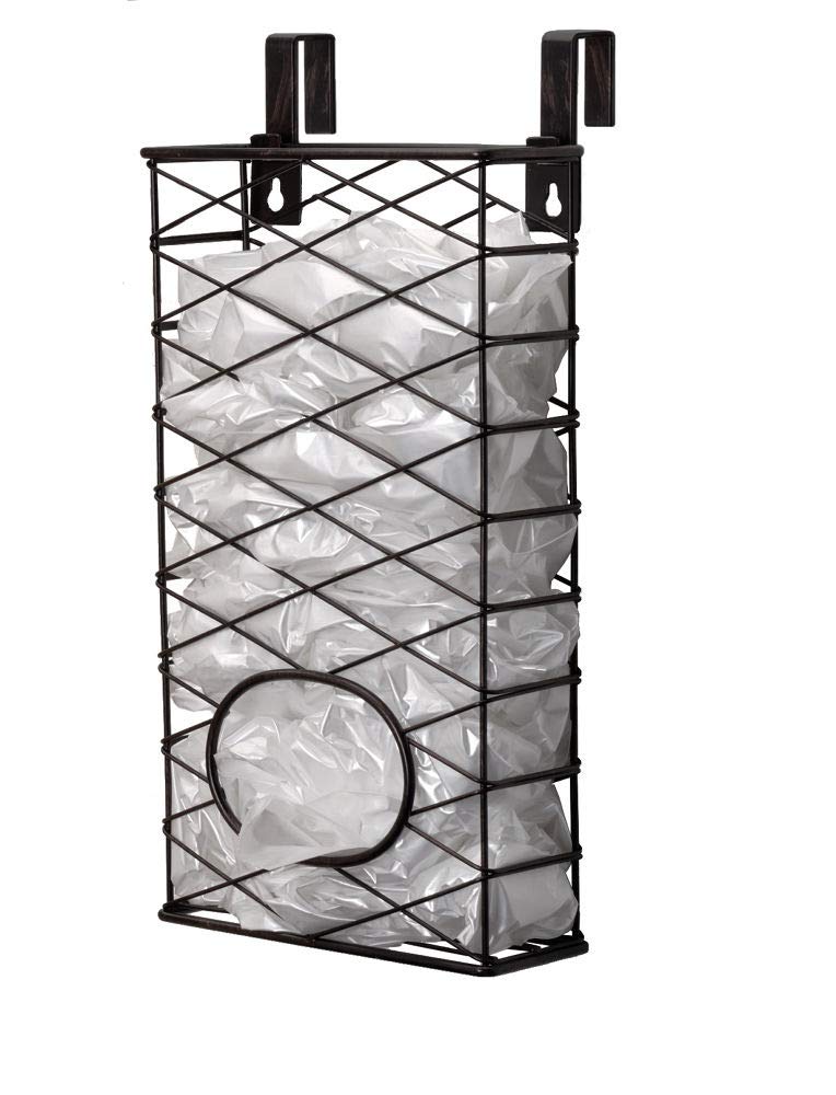 Mikasa Gourmet Basics Plastic Bag Holder Basket with Removable Hooks - Antique Black | Kitchen Storage Organizer for Grocery Bags, Trash Bags & Recycling | Space-Saving Under Cabinet Solution