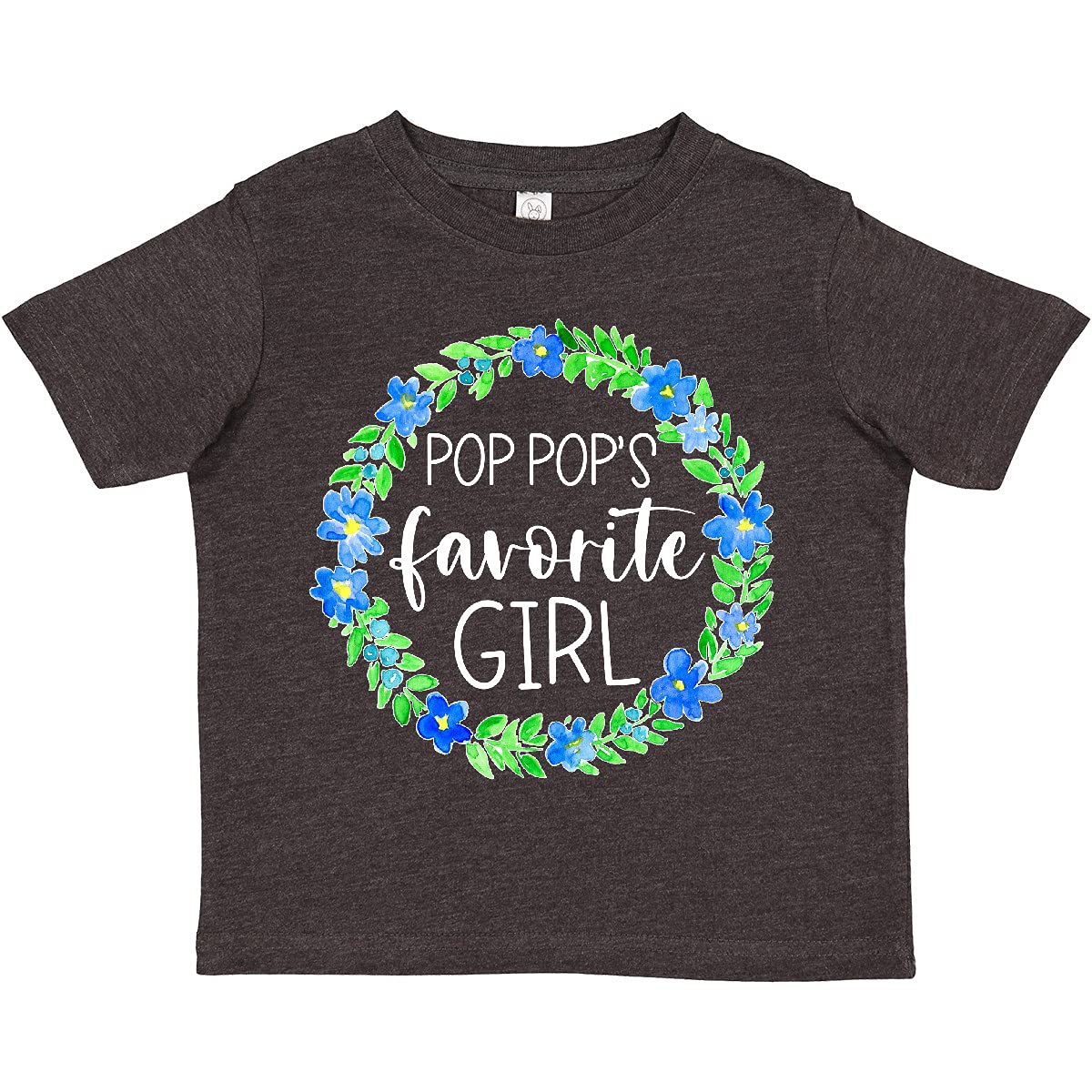 Pop Pop's Favorite Girl Blue Floral Wreath Toddler T-Shirt - Cute Baby Girl Outfit for Grandparents Day, Family Reunions & Photo Shoots