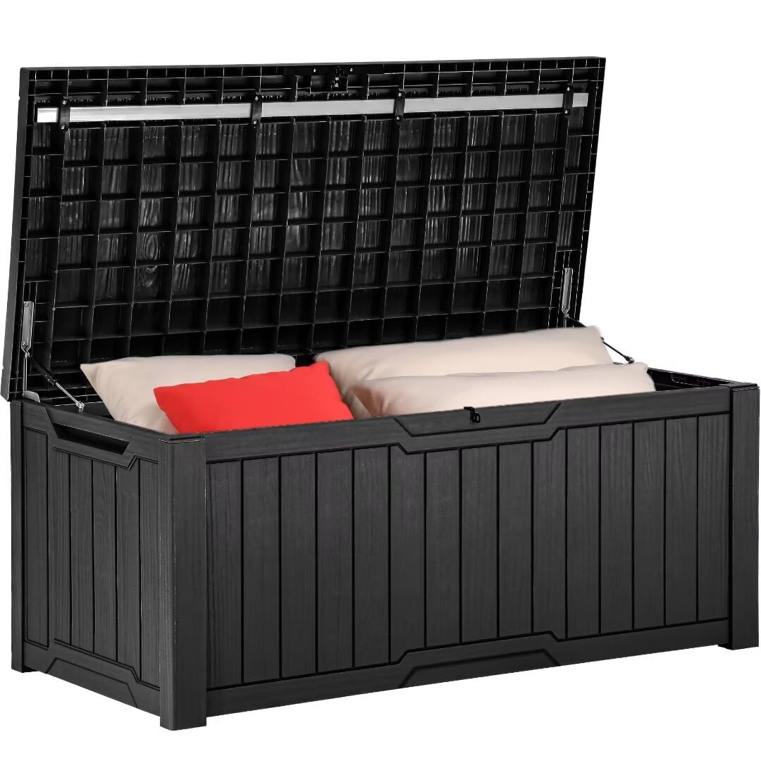YITAHOME 120 Gallon Outdoor Storage Deck Box - Large Waterproof Resin Patio Storage Container for Outdoor Cushions, Garden Tools & Pool Accessories - Lockable Deck Box for Backyard, Patio & Poolside (Black)