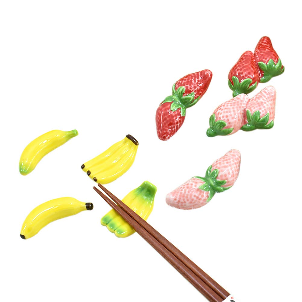 8Pcs Ceramic Fruit Chopstick Holders - Watermelon & Strawberry Design Tableware Stand for Sushi, Asian Dining & Home Decor