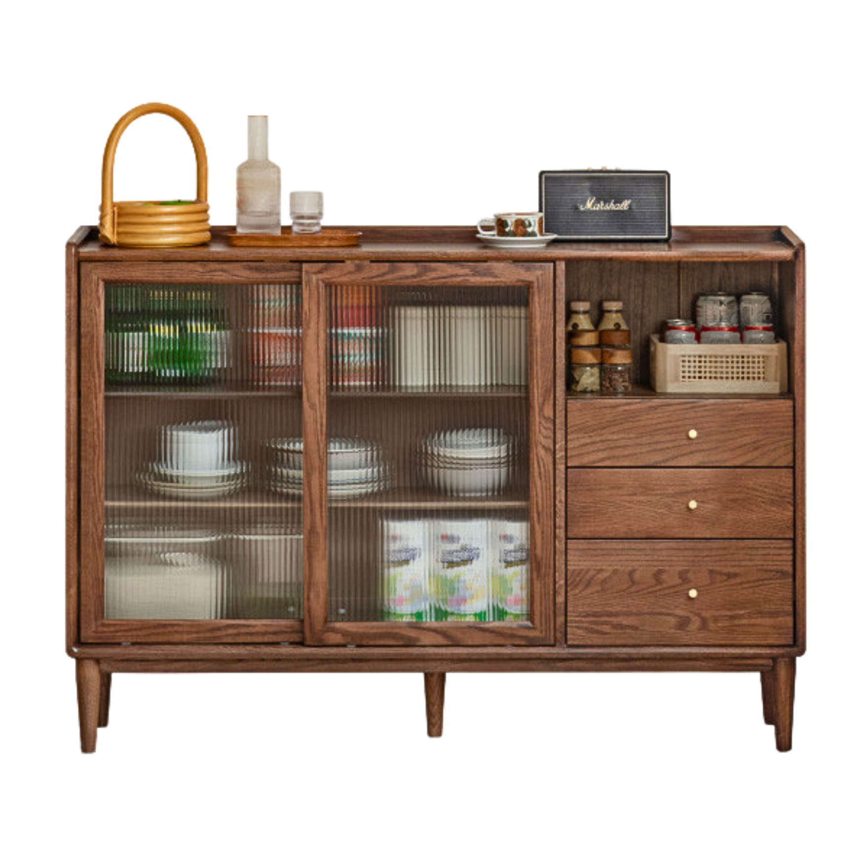 47.2x11.8x38.6 inch / 120x30x98сm / Walnut Color / Oak solid wood sliding door sideboard