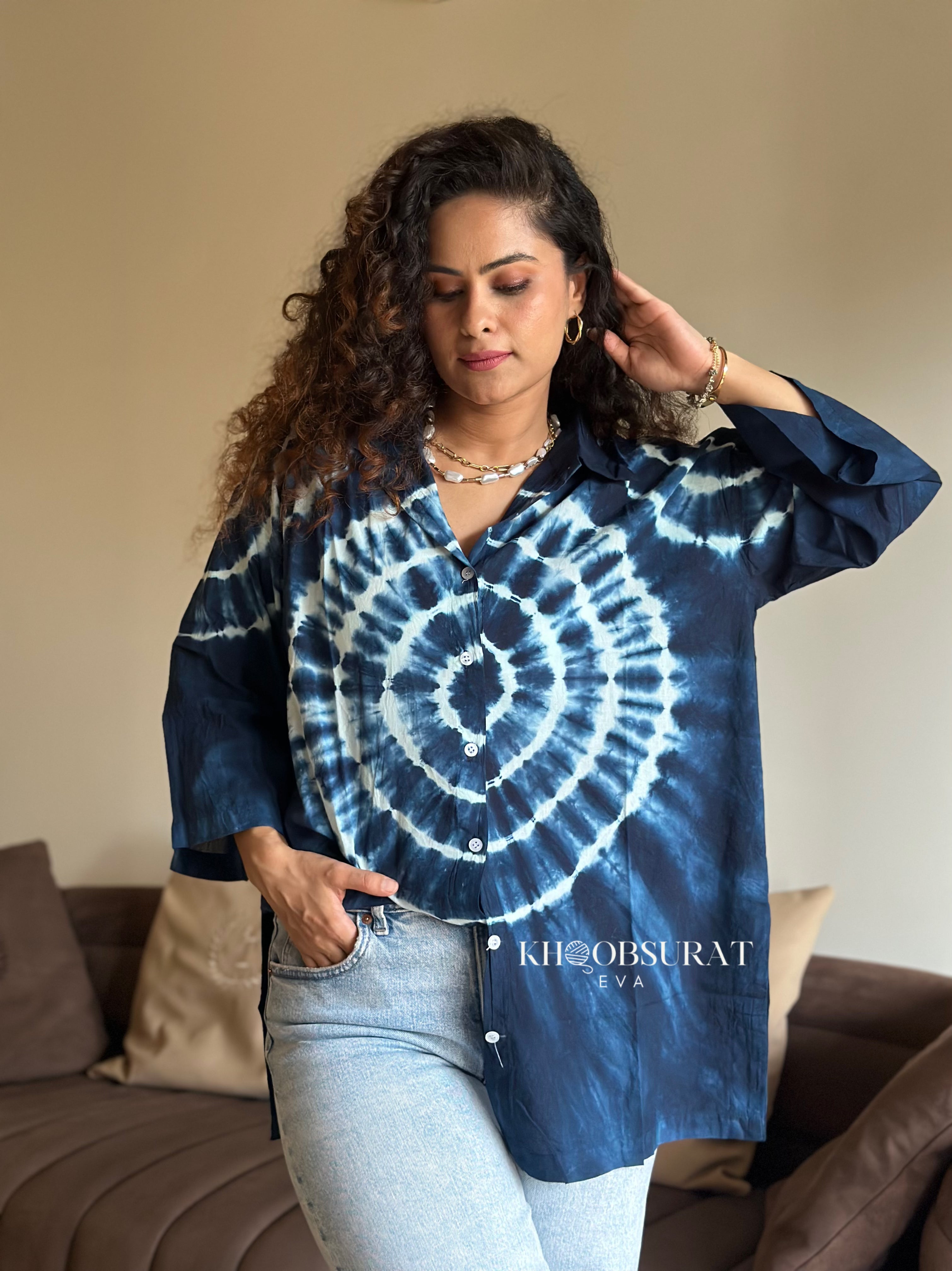 Breathable Blue Tie Dye Shirt for Men - Comfortable Cotton Casual T-Shirt for Summer, Beach, and Outdoor Activities