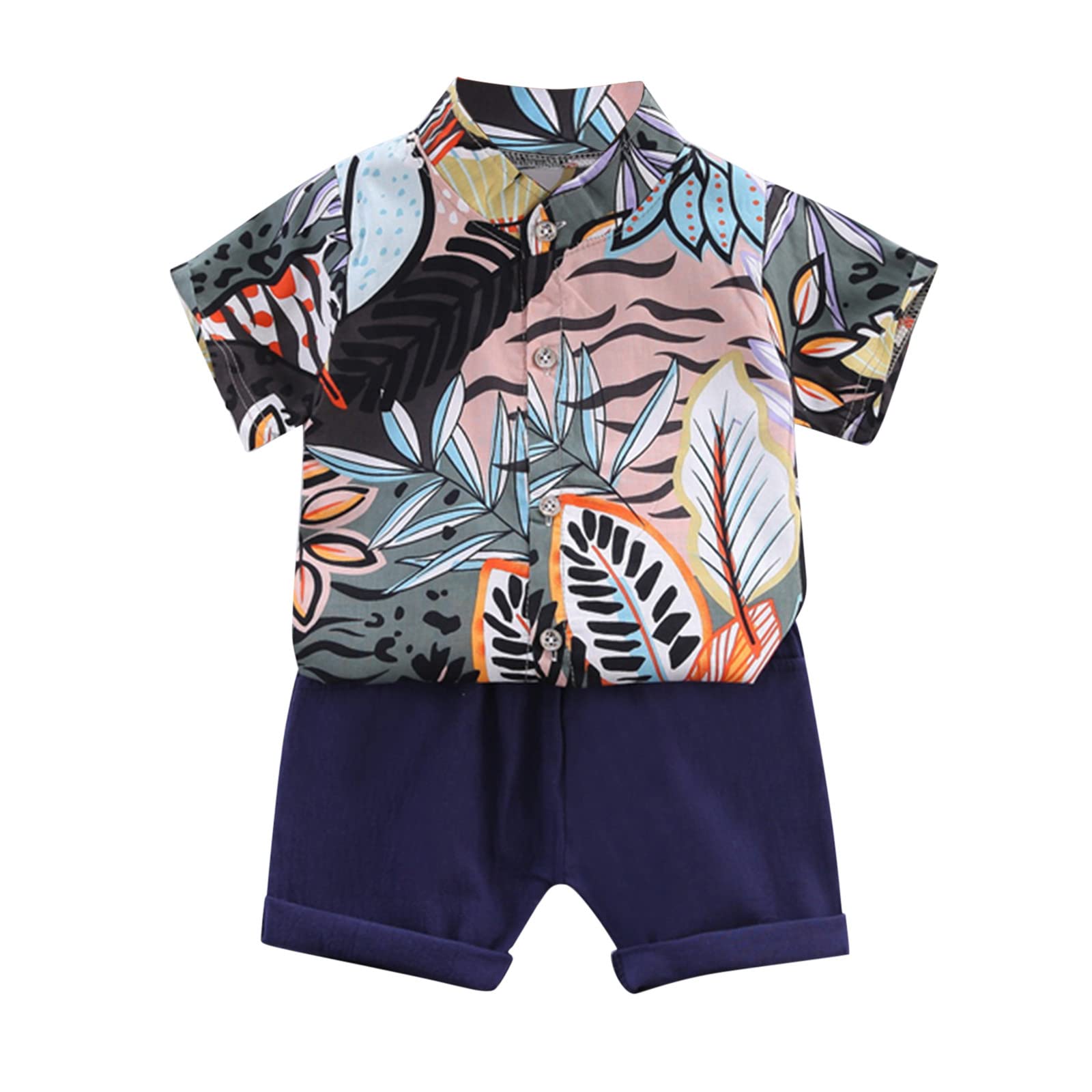 Boys' Summer Floral Shorts & Button Down Shirt Set - 2 Piece Hawaiian Outfit for Toddlers | Beach Vacation, Family Photos & Casual Play