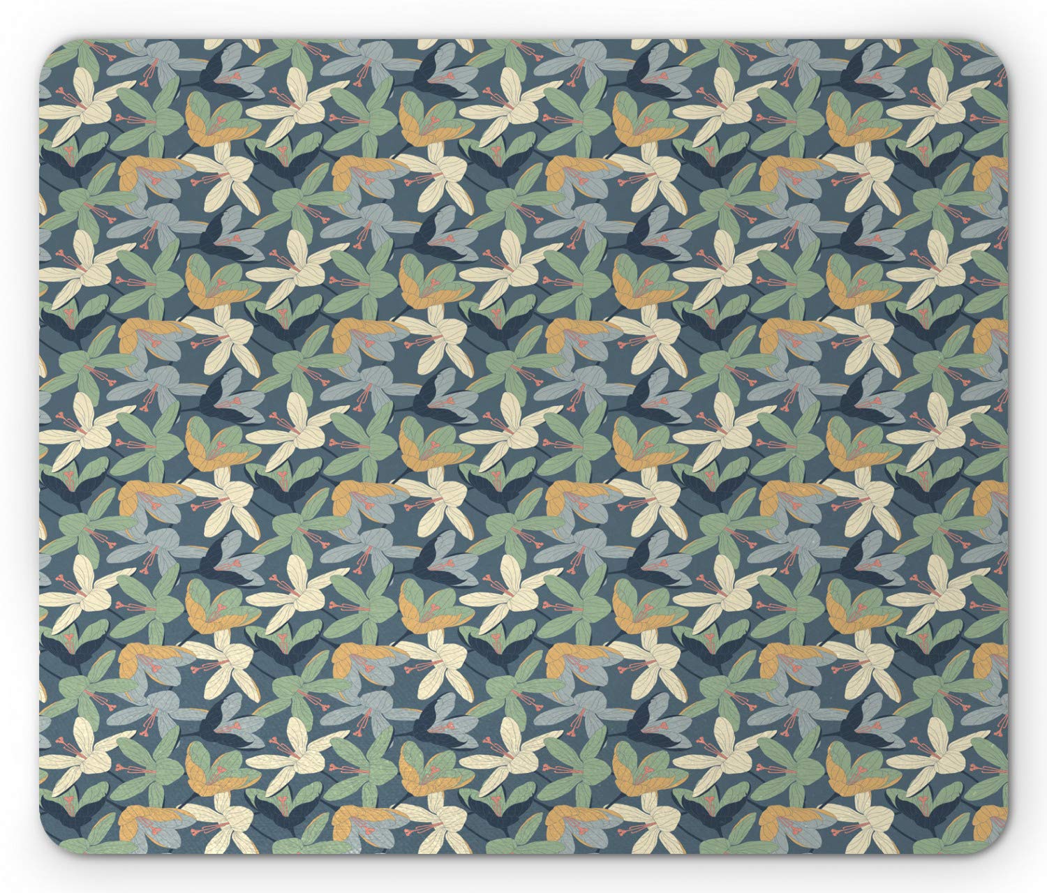 Ambesonne Floral Mouse Pad - Pastel Crocus Blossom Design, Non-Slip Rubber Base, Standard Size Rectangle Computer Mousepad (Slate Blue Multicolor) for Office, Gaming & Home Workspace
