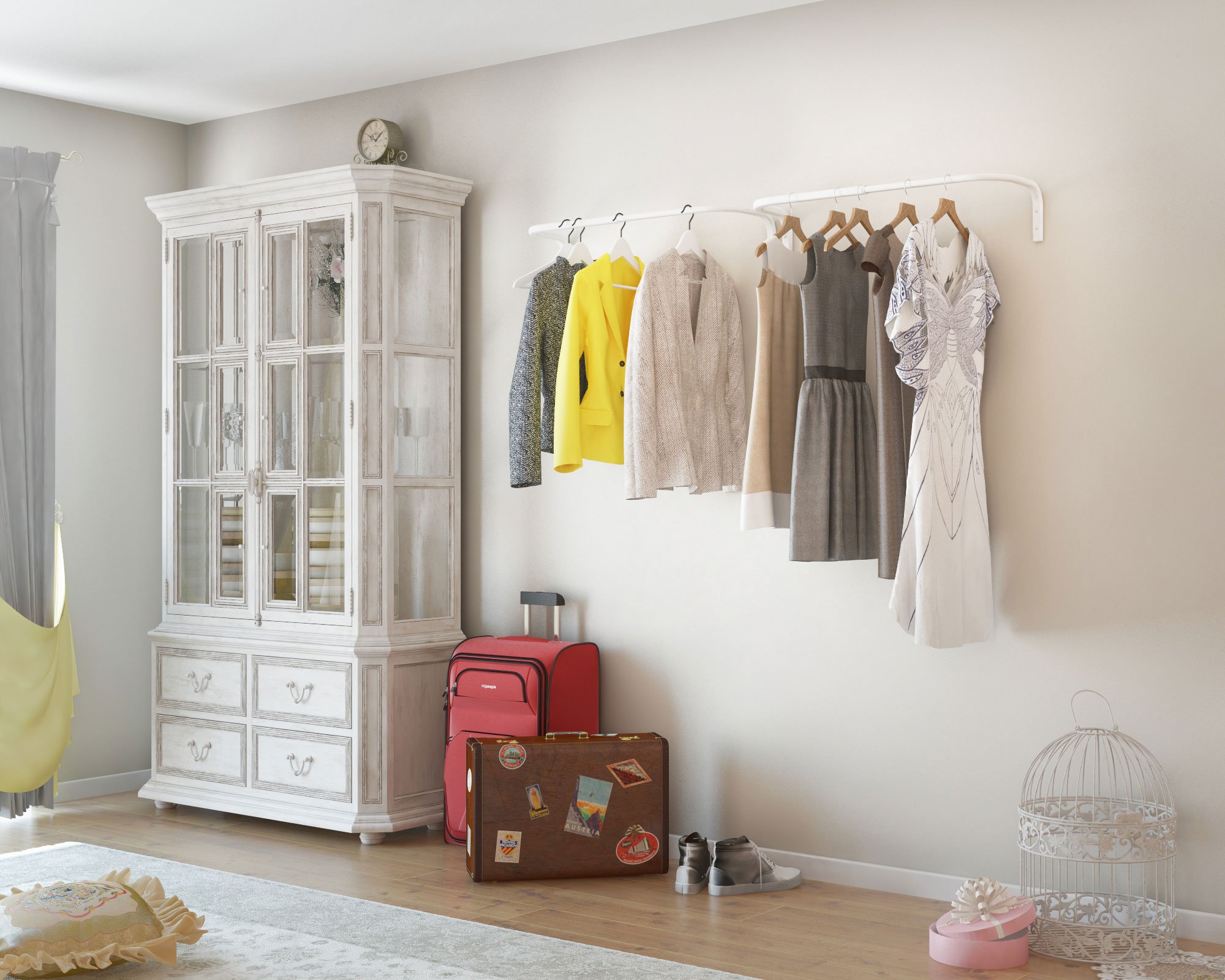 Brightmaison Sofia Adjustable Wall Mount Clothes Rack - Steel Laundry Organizer & Closet Storage Solution for Bedroom, Closet, or Dorm Room Organization
