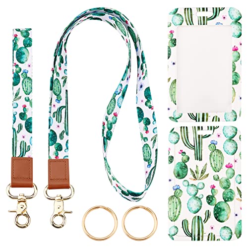 2 Lanyards+ 1 Holder-green Cactus Pattern