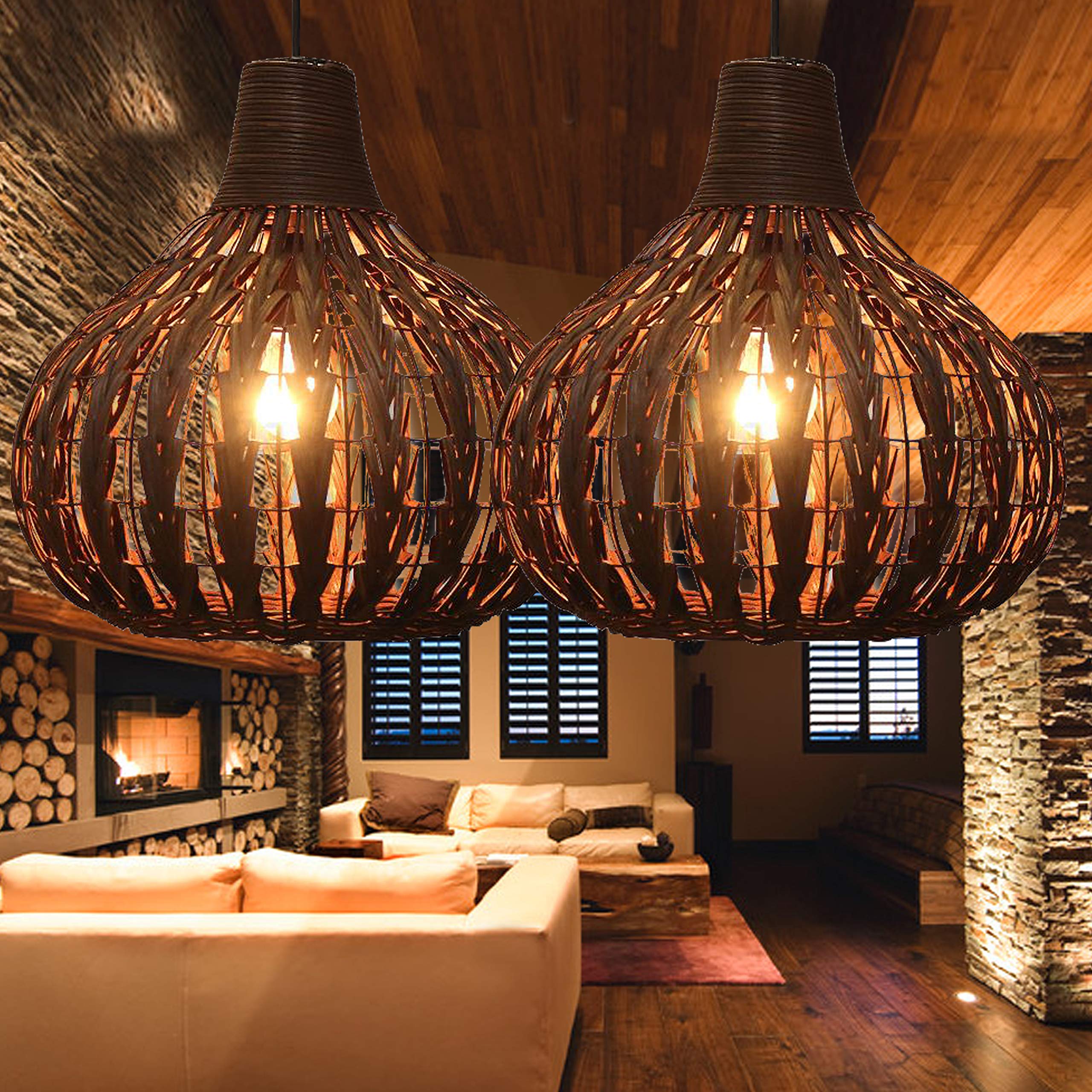 GWY Bamboo Lantern Pendant Light - Japanese Retro Style E27 Chandelier Hanging Ceiling Lamp for Living Room, Bedroom, Restaurant & Cafe | Perfect for Boho Decor, Zen Spaces & Asian-Themed Interiors