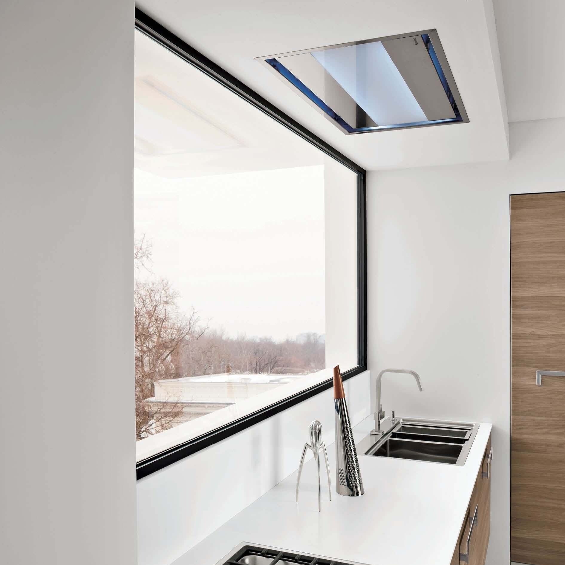 Falmec Nuvola 36 Inch 600 CFM Flush Mount Ceiling Range Hood - Stainless Steel with Color Options - Powerful Kitchen Ventilation for Smoke & Odor Removal - Perfect for Modern Open-Concept Kitchens & Cooking Areas