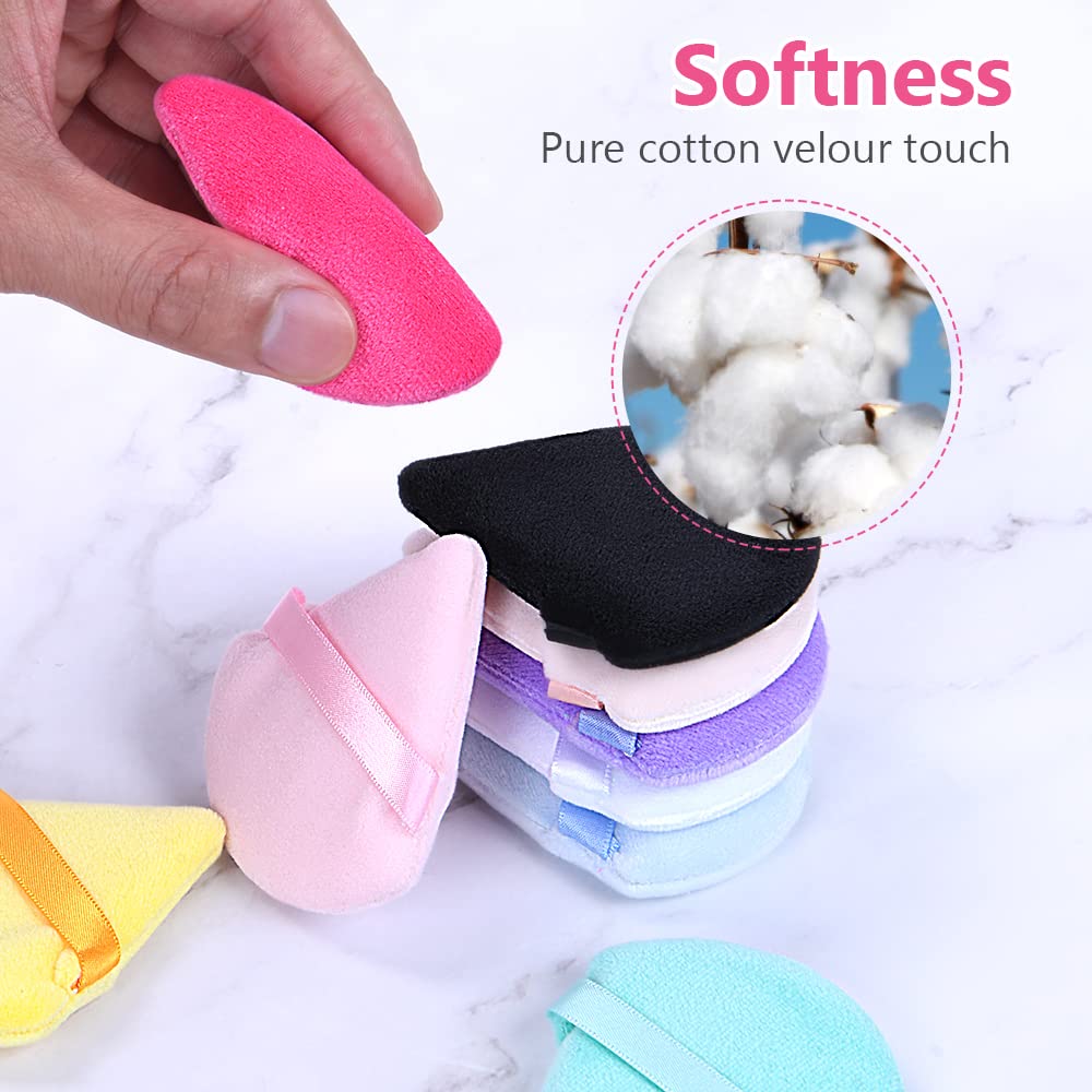 Ainiv 9PCS Premium Cotton Powder Puffs - 2.76 Inch Soft Triangle Wedge Makeup Sponge for Loose Powder, Mineral Powder & Body Powder | Velour Cosmetic Foundation Blender | Perfect for Professional Makeup & Travel Touch-Ups