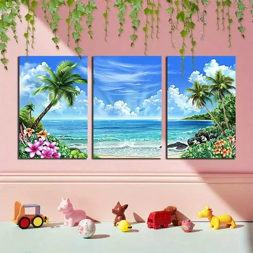 3-Piece Tropical Beach Scene Canvas Wall Art Set - Framed 50x70cm (20x28in) - High Quality Print - 100% Australian Made - Ready to Hang - Perfect for Living Room, Bedroom, Office & Beach House Decor