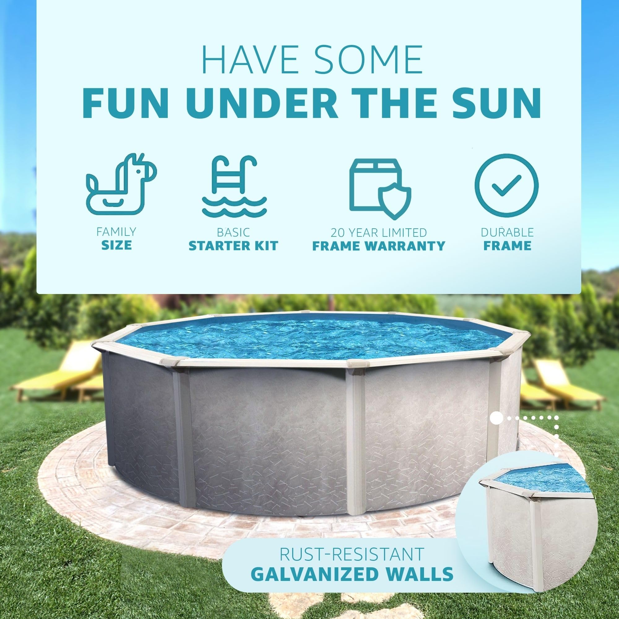 Aquarian Steel-Frame Outdoor Above-Ground Round Swimming Pool 24' x 52
