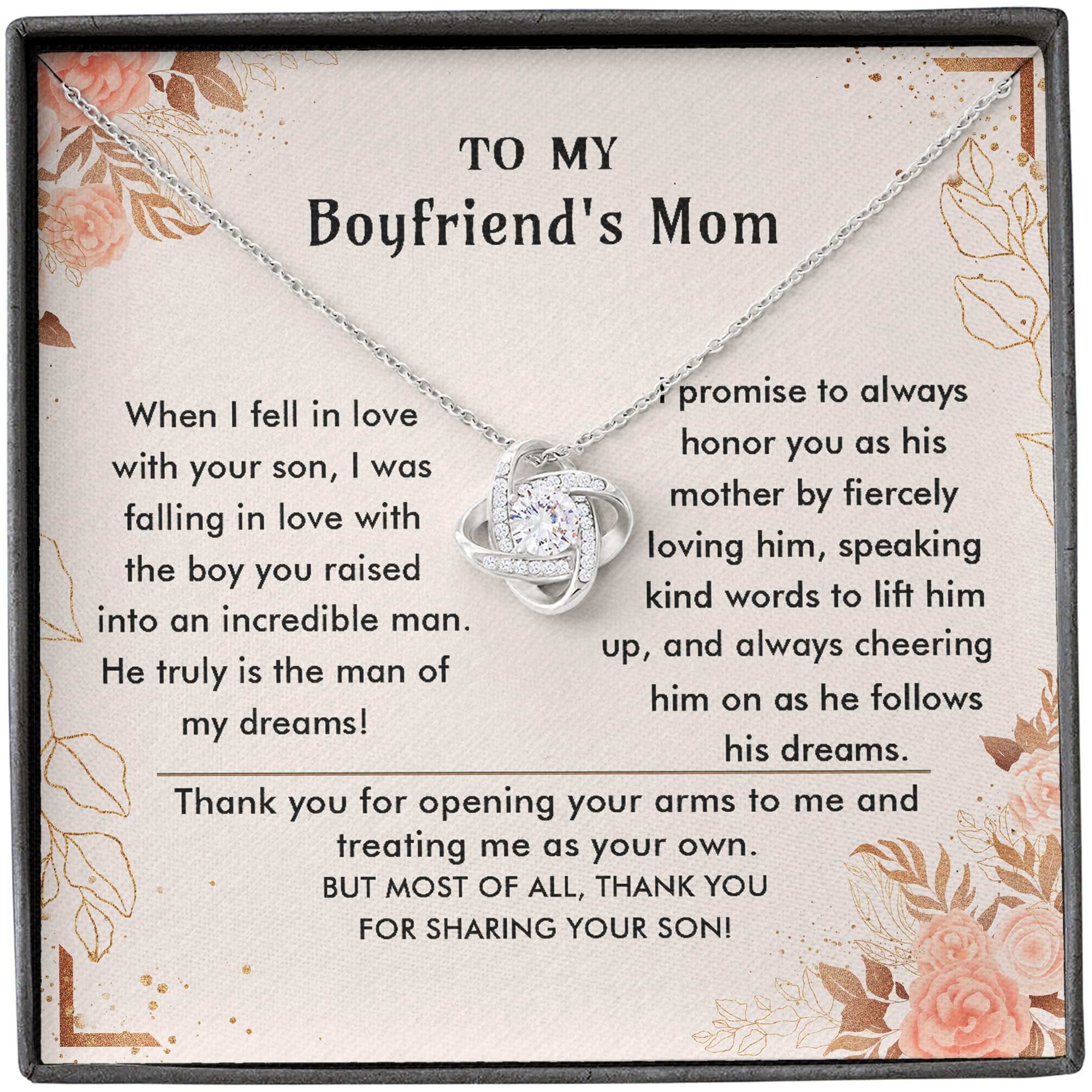 To My Boyfriend's Mom Necklace - Thoughtful Gift for Boyfriend's Mother on Birthday, Christmas, Thanksgiving & Valentine's Day - Engraved Jewelry with Message Card & Gift Box - Perfect for Special Occasions & Heartfelt Moments