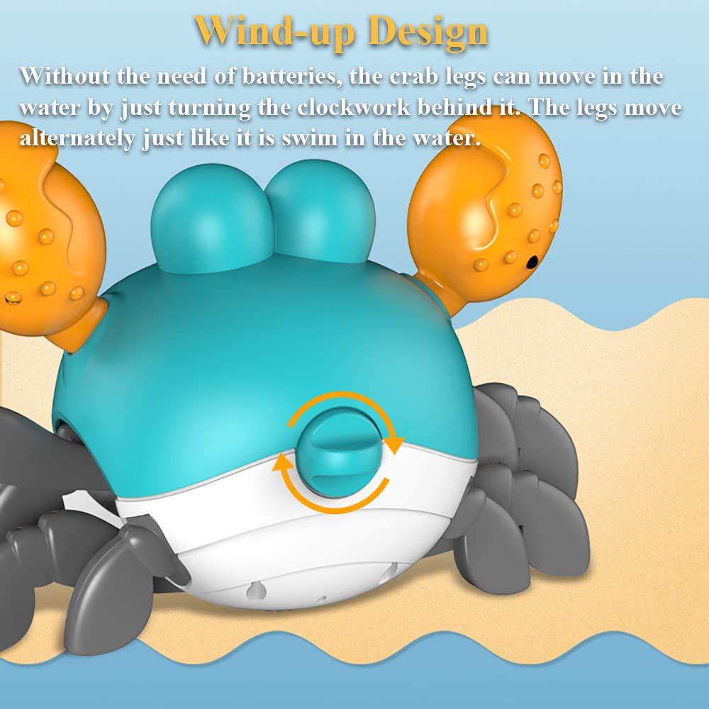Dual Mode Wind-Up Swimming Crab Toy - Crawling & Pull & Go Baby Bath Toy for Pool, Bathtub Fun - Safe Leash Design (Blue) | Perfect for Toddlers' Water Play & Sensory Development