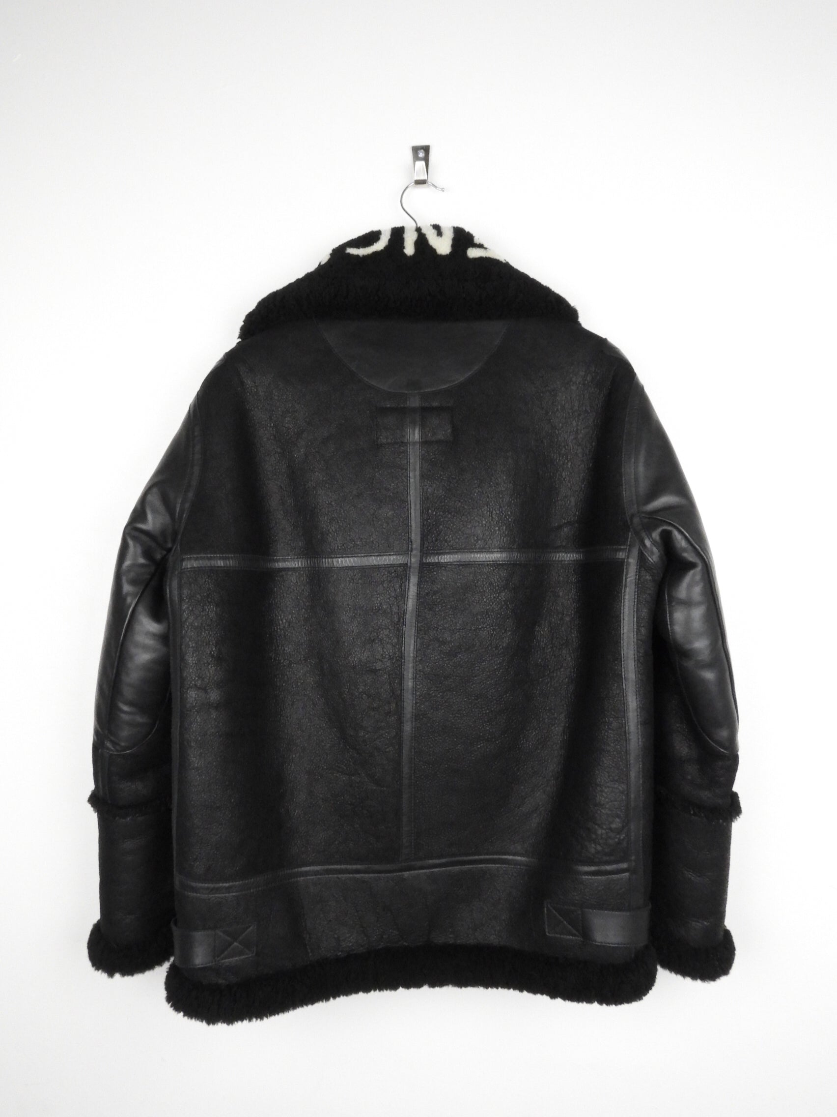 Balenciaga Black Leather Logo Shearling Jacket - Women's Winter Coat for Fashion & Streetwear | Size 38 | Perfect for Cold Weather & Stylish Outfits
