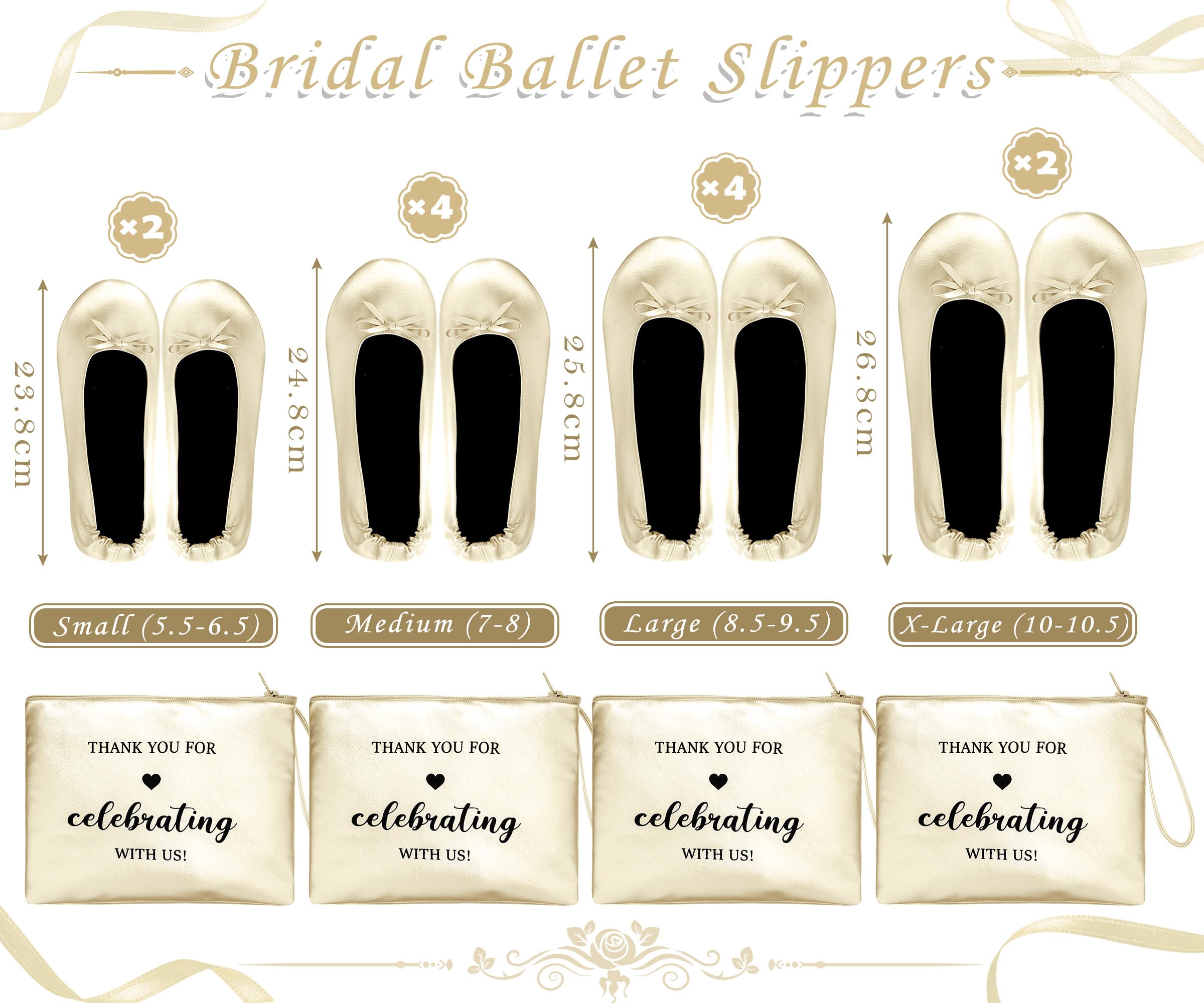 12 Pairs Foldable Ballet Flats for Wedding Bridesmaids & Guests - Comfortable Rollable Dancing Shoes for Party, Reception & Special Occasions