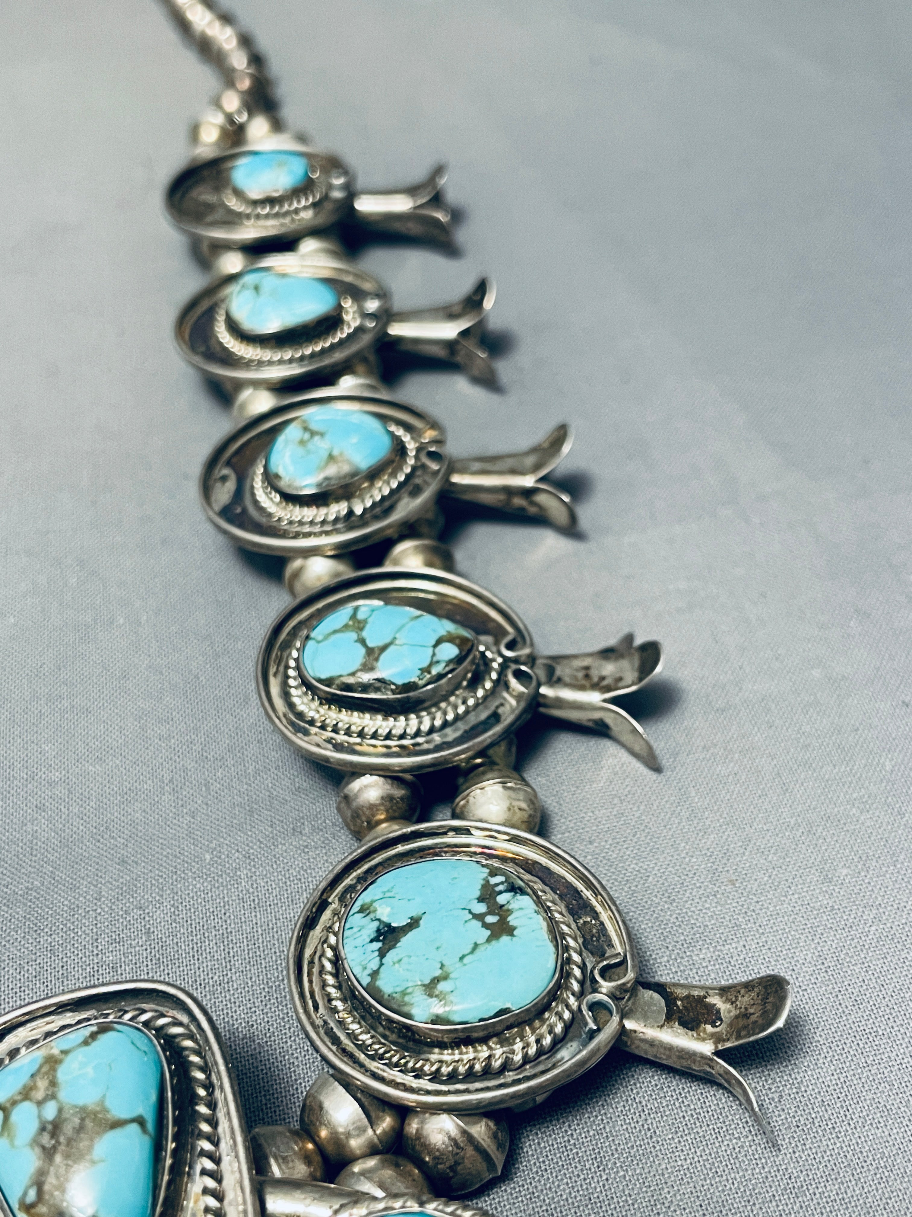 Authentic Vintage Navajo Sterling Silver Squash Blossom Necklace with Turquoise - 200g Handmade Native American Jewelry for Women - Perfect for Boho Fashion, Weddings & Special Occasions