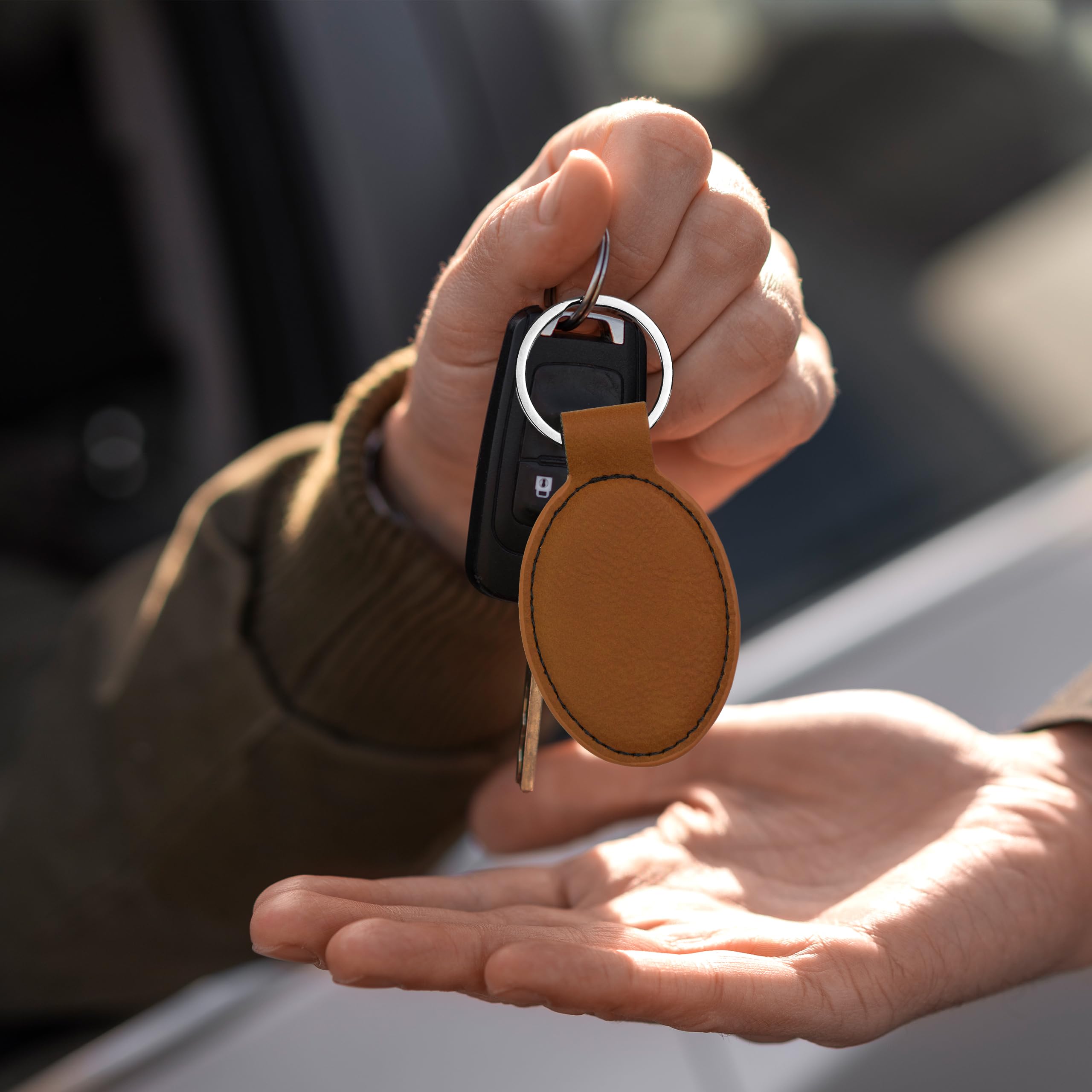 Personalized LaserGram Oval Keychain - Custom Engraved Tuna Fish Design (Dark Brown) | Unique Gift for Fishing Enthusiasts & Marine Lovers