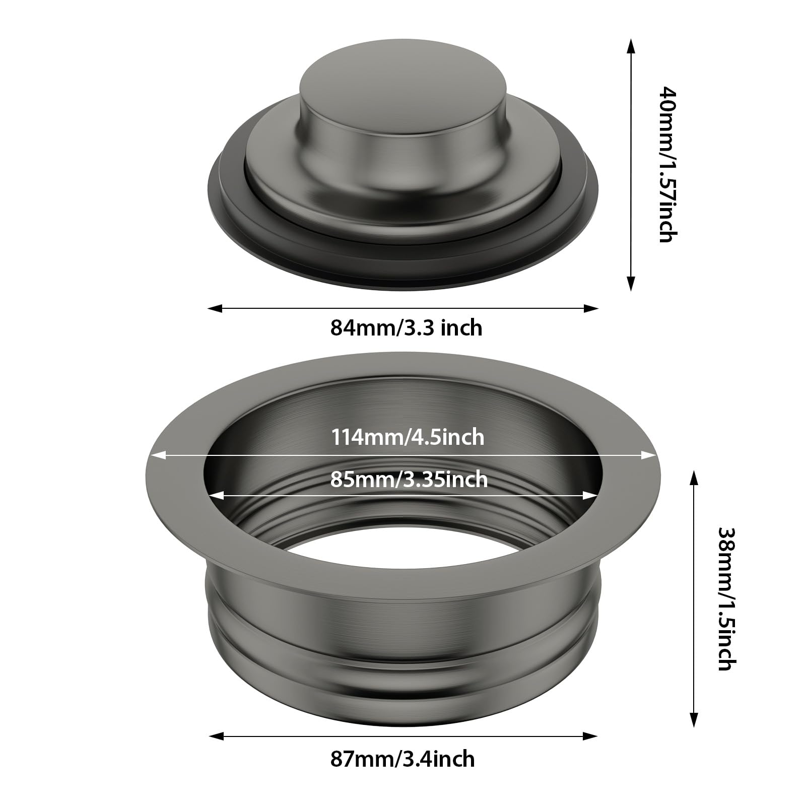 Lordear Kitchen Sink Stopper Flange - Gunmetal Black Stainless Steel Garbage Disposal Stopper for 3-1/2 Inch Standard Sink Drain Hole | Sink Flange Replacement Accessories | Perfect for Kitchen Renovation & Plumbing Repair