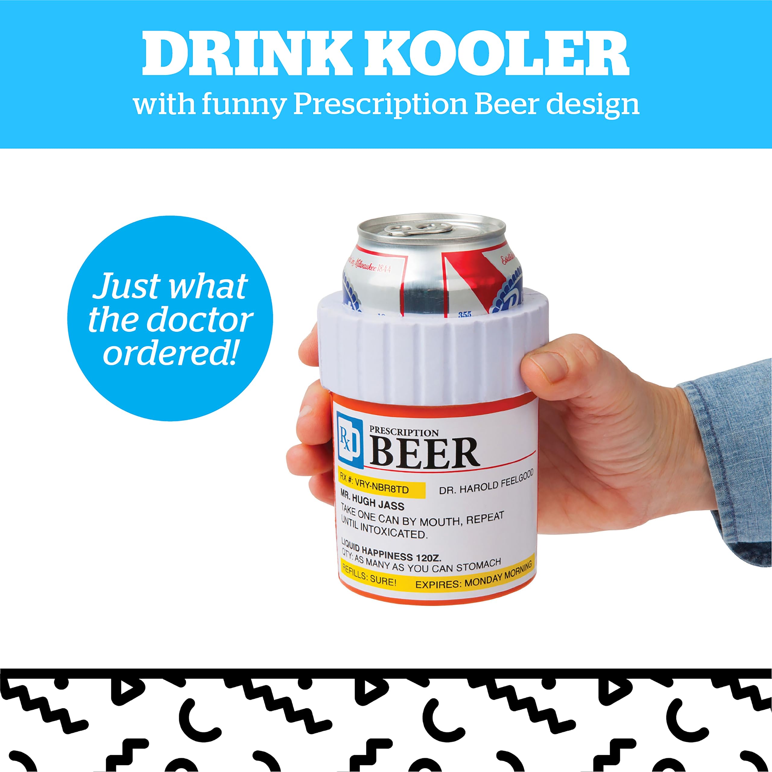 BigMouth Inc Foam Drink Kooler - Soft Sided Beer Cooler, Portable Beverage Holder for Soda Cans, Funny Can Cooler (Prescription Bill Bottle) - Perfect for Parties, Picnics, and Outdoor Gatherings