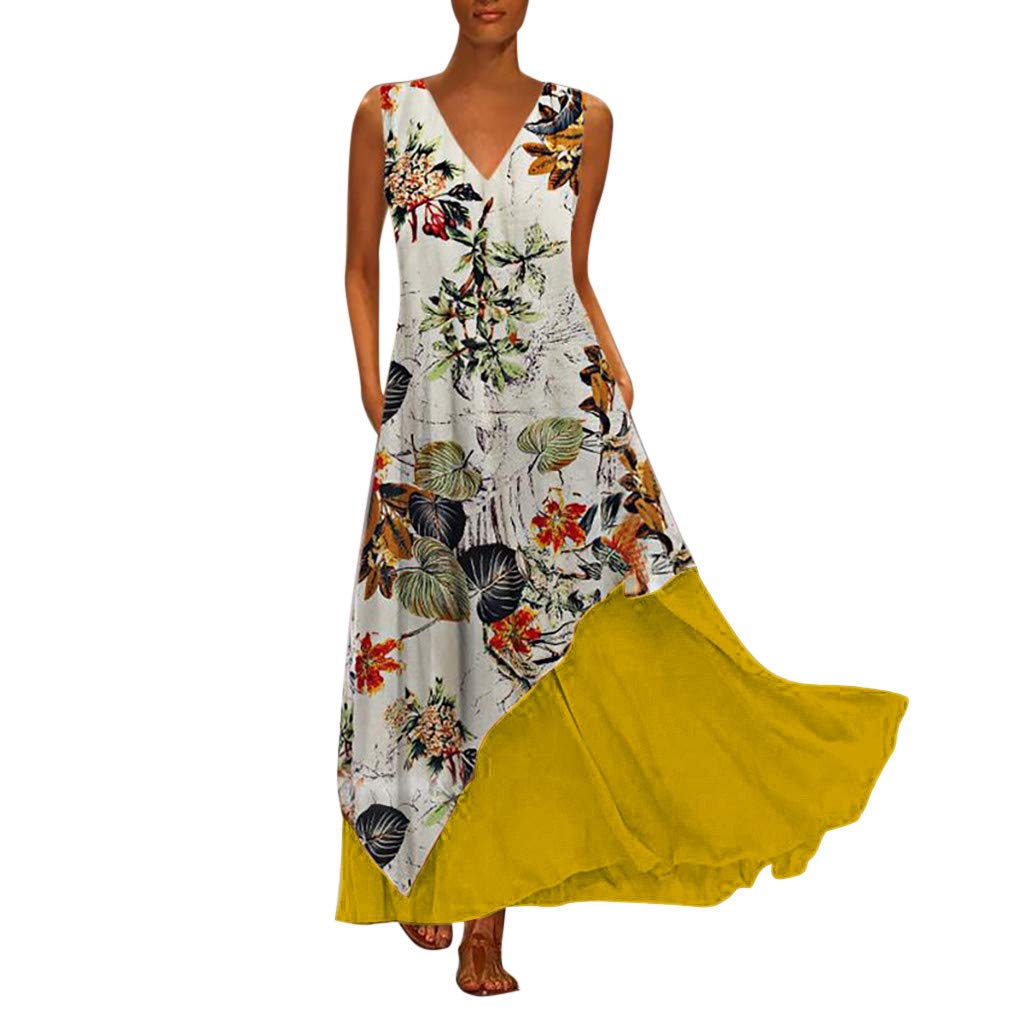 Vintage Floral Print Maxi Dress for Women - Sleeveless Cotton Midi Dress with Splice Neck Design | Perfect for Summer Beach, Wedding Guest & Casual Outings