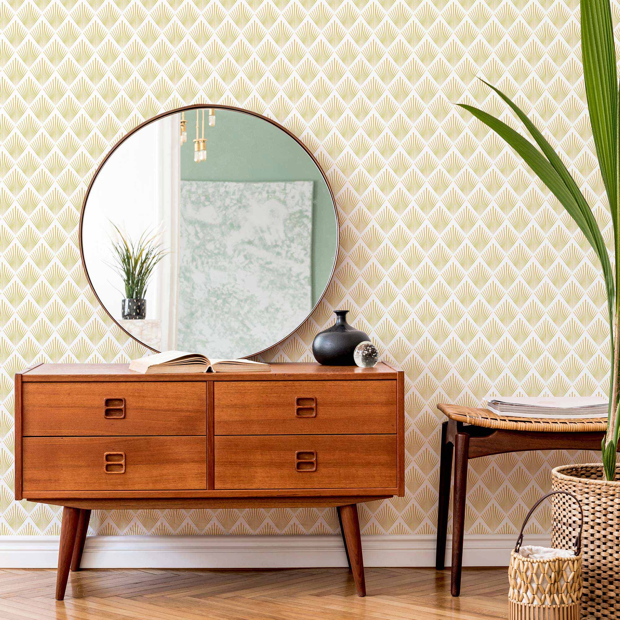 Yellow Sunburst Peel and Stick Removable Wallpaper 9885 - Self-Adhesive Decorative Wall Covering for Bedroom, Living Room, Nursery & Office Decor