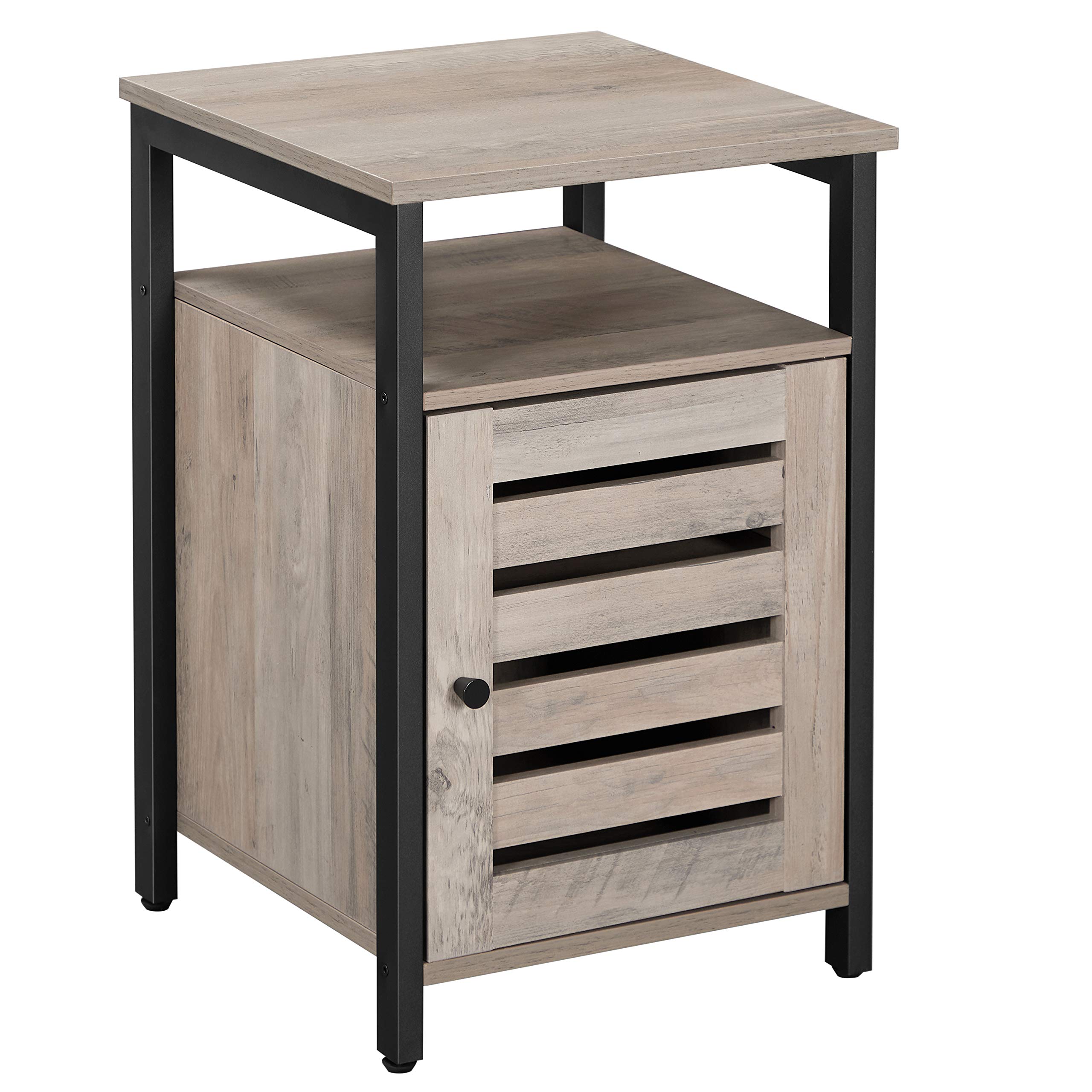 VASAGLE Industrial Nightstand with Open Shelf & Adjustable Shelf, Steel Frame End Table - 15.7 x 15.7 x 23.6 Inches, Greige & Black (ULET062B02) | Perfect for Bedroom, Living Room & Office as Side Table or Nightstand