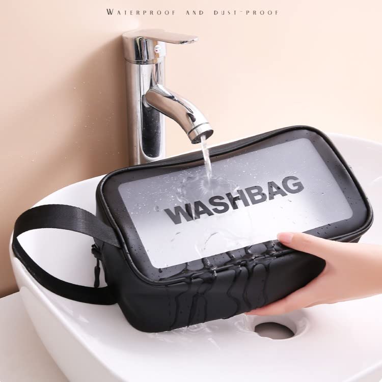 Queue Clear Travel Cosmetic Organizer Bag - Waterproof Makeup Pouch & Toiletry Bag for Women & Girls (Medium Size) | Perfect for Airplane Carry-on, Gym Essentials & Weekend Getaways