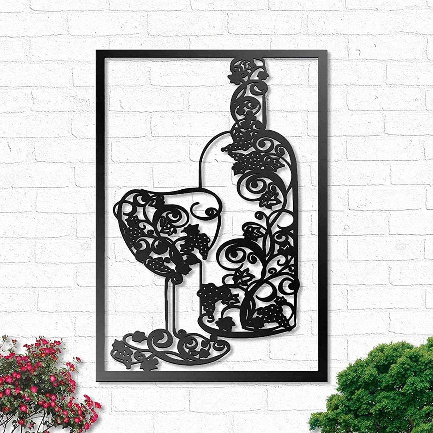 Vintage Metal Wall Art Sculpture - Safety Certified Wine Theme Decor for Kitchen, Black Wine Glasses & Bottle Design - Modern Home Bar Decor for Dining Room & Wine Cellar