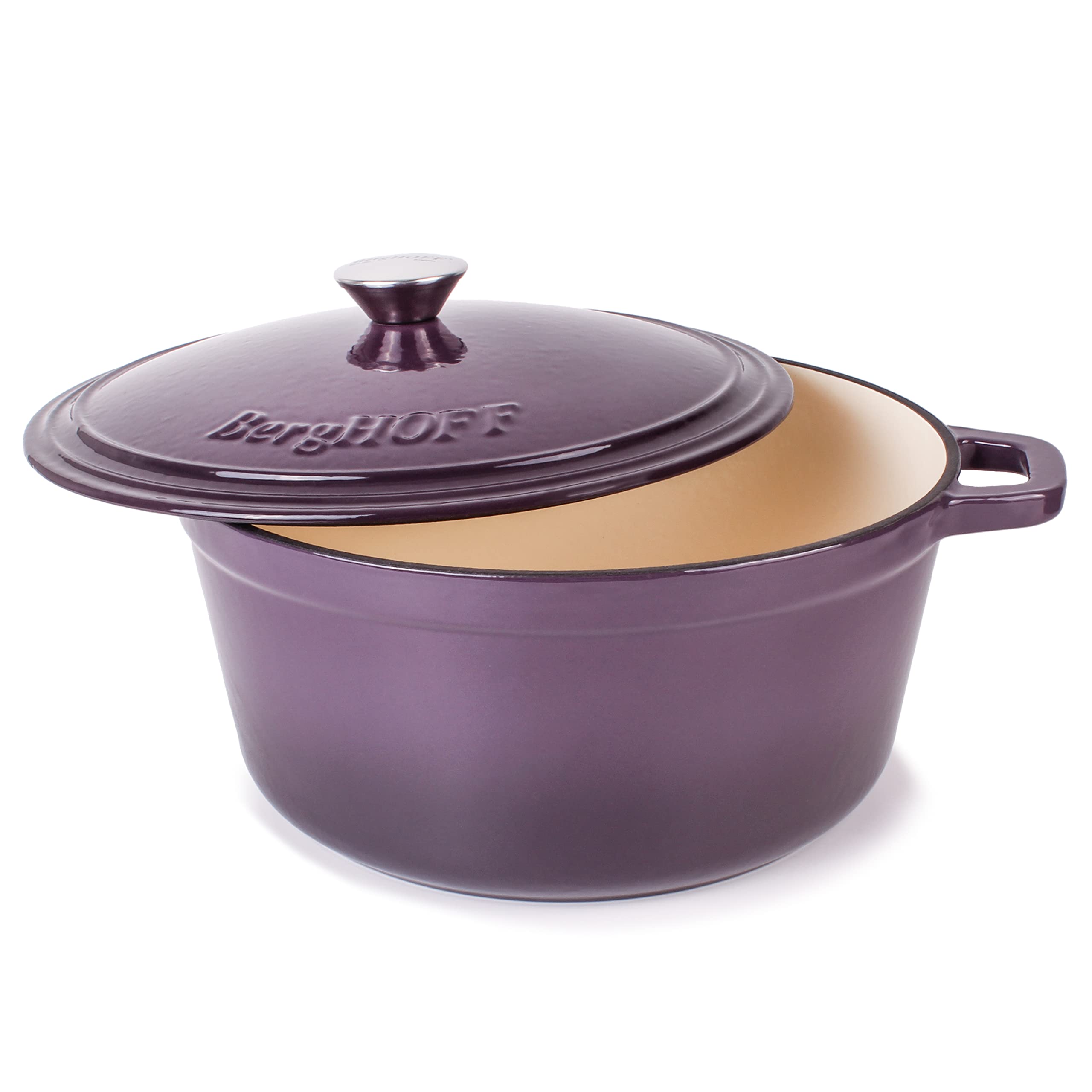 BergHOFF Neo Cast Iron Stockpot with Lid, 7-Quart, Purple – Durable Dutch Oven for Soups, Stews & Braising – Perfect for Stovetop & Oven Cooking