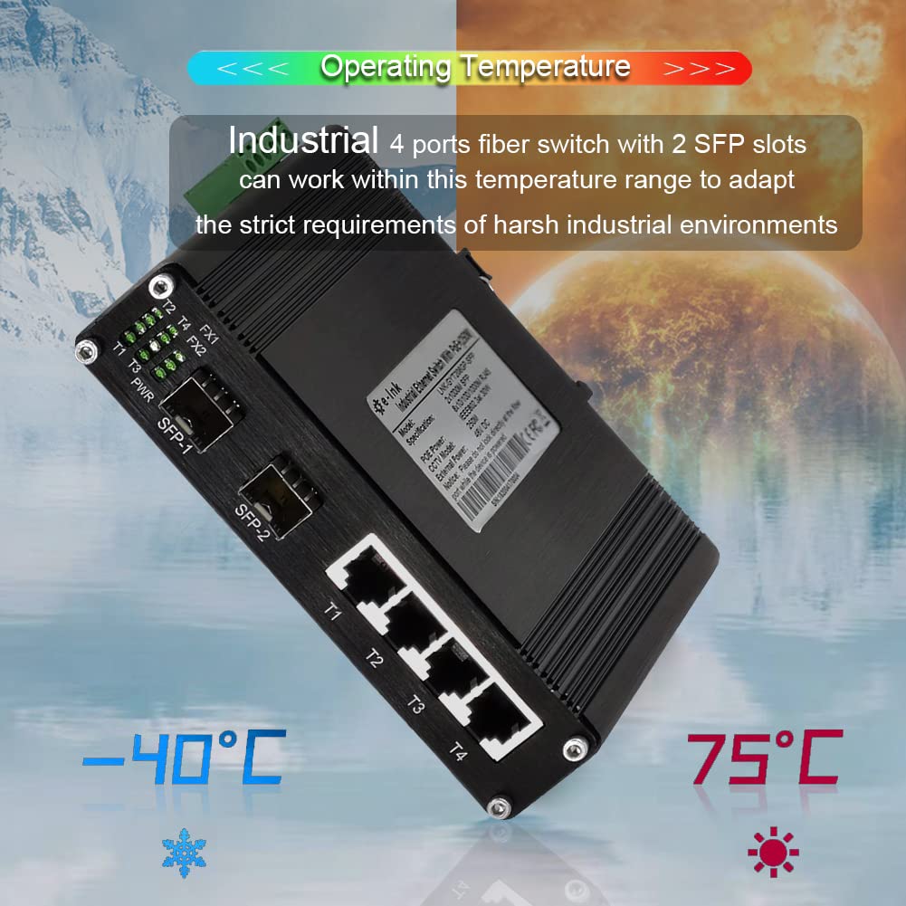 Industrial 4-Port Gigabit Ethernet Switch | DIN-Rail Mountable | 10/100/1000Mbps Unmanaged Network Switch | 4x RJ45 + 2x SFP Fiber Ports | Rugged Design for Harsh Environments | Perfect for Factory Automation & Industrial Networking