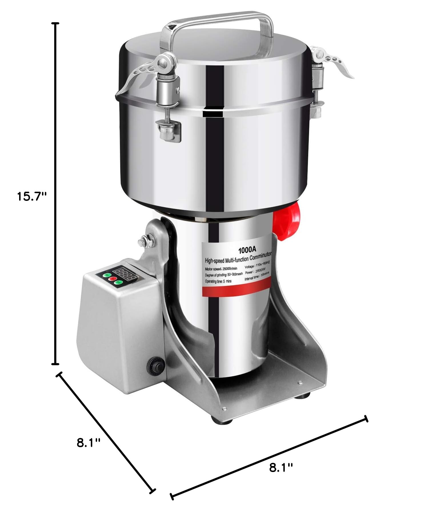 2000g Commercial Electric Grain Grinder - Stainless Steel Mill for Coffee, Spices, Herbs & Nuts - LCD Digital Display - Perfect for Home Kitchens, Bakeries & Coffee Shops