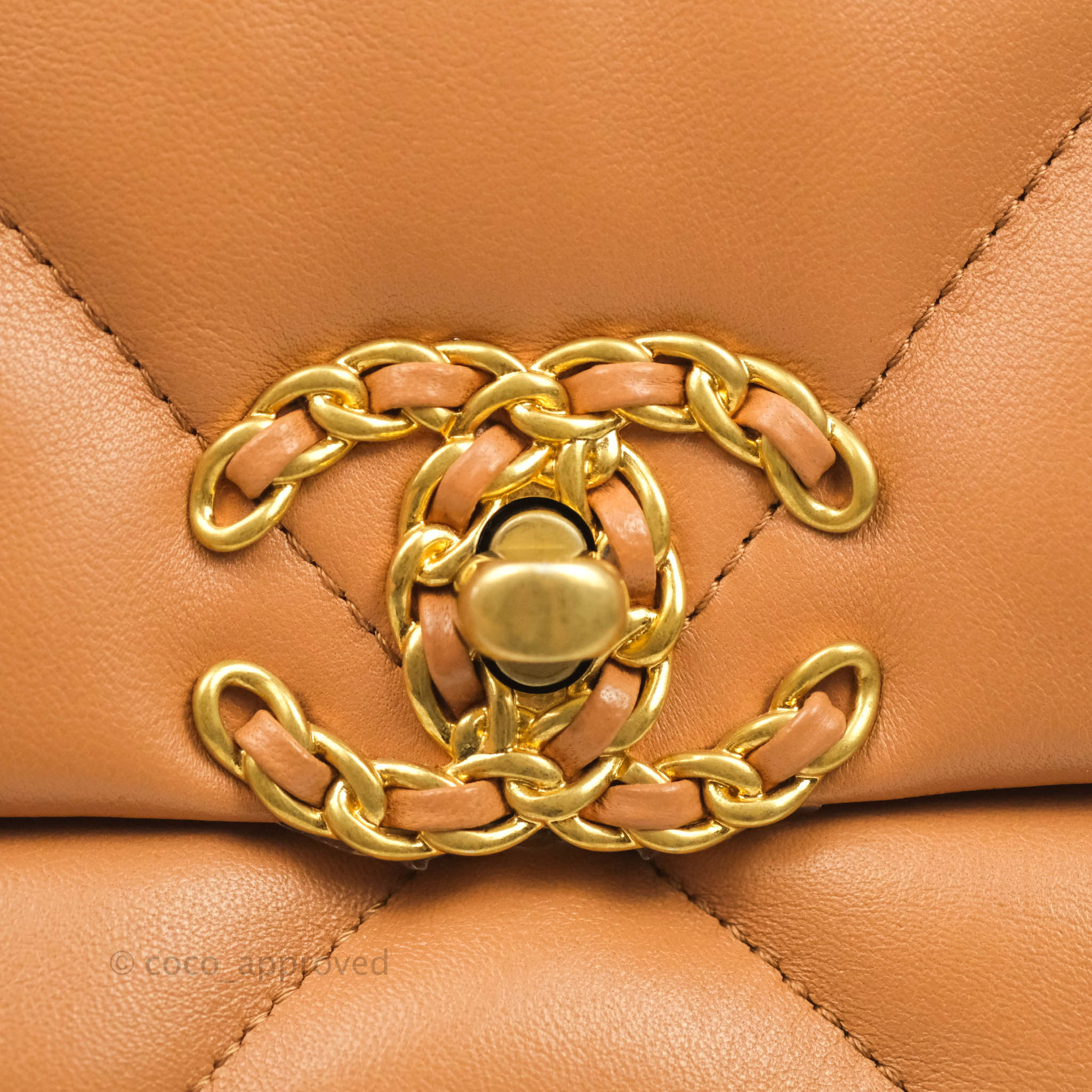 Authentic Chanel 19 Small Handbag in Caramel Dark Beige Lambskin with Mixed Hardware - 21K Collection | Luxury Crossbody Bag for Women, Perfect for Date Night & Special Occasions