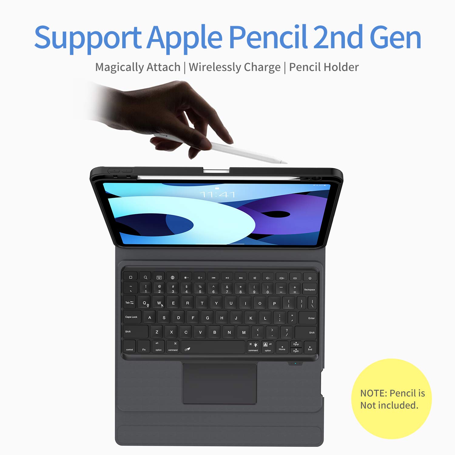 Premium Keyboard Case for iPad Pro 11 (3rd Gen 2021) & iPad Air 4 - Shockproof Protective Cover with Auto Wake/Sleep & Apple Pencil Wireless Charging - Perfect for Work, Study & Travel