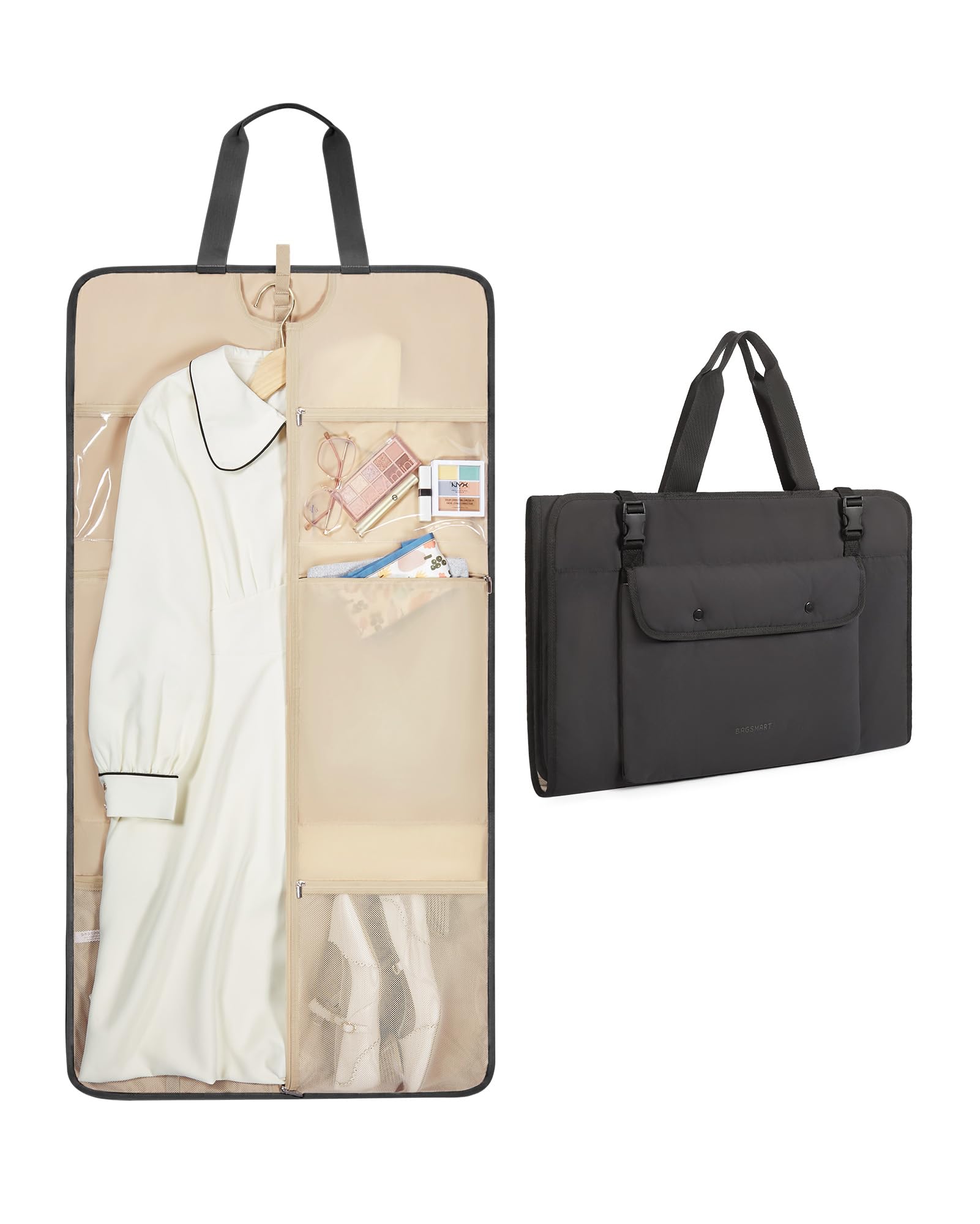 BAGSMART Foldable Travel Garment Bag - Stylish Carry-On Suit Carrier for Hanging Clothes, Large Convertible Weekender Dress Bag for Women & Men - Perfect for Business Trips, Weddings & Airplane Travel