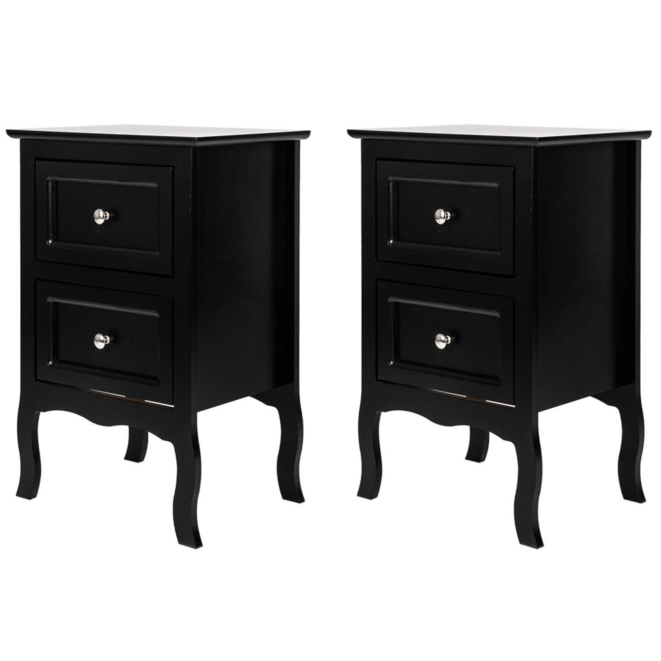 MITPATY 2-Piece Black Country Style Nightstand Set with Two-Tier Storage - Perfect for Bedroom Organization & Small Space Living