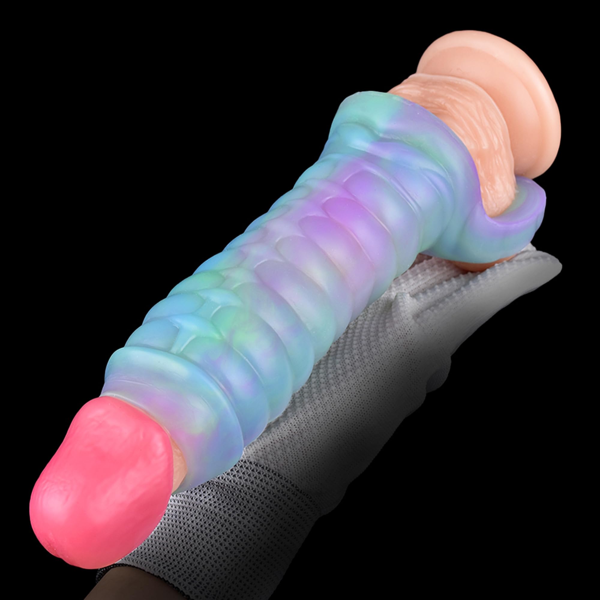 Luminous Silicone Penis Sleeve Extender with Cock Ring - Reusable Male Enhancement Toy for Couples & Solo Play - Girth Booster for Intimate Moments & Spicy Nights
