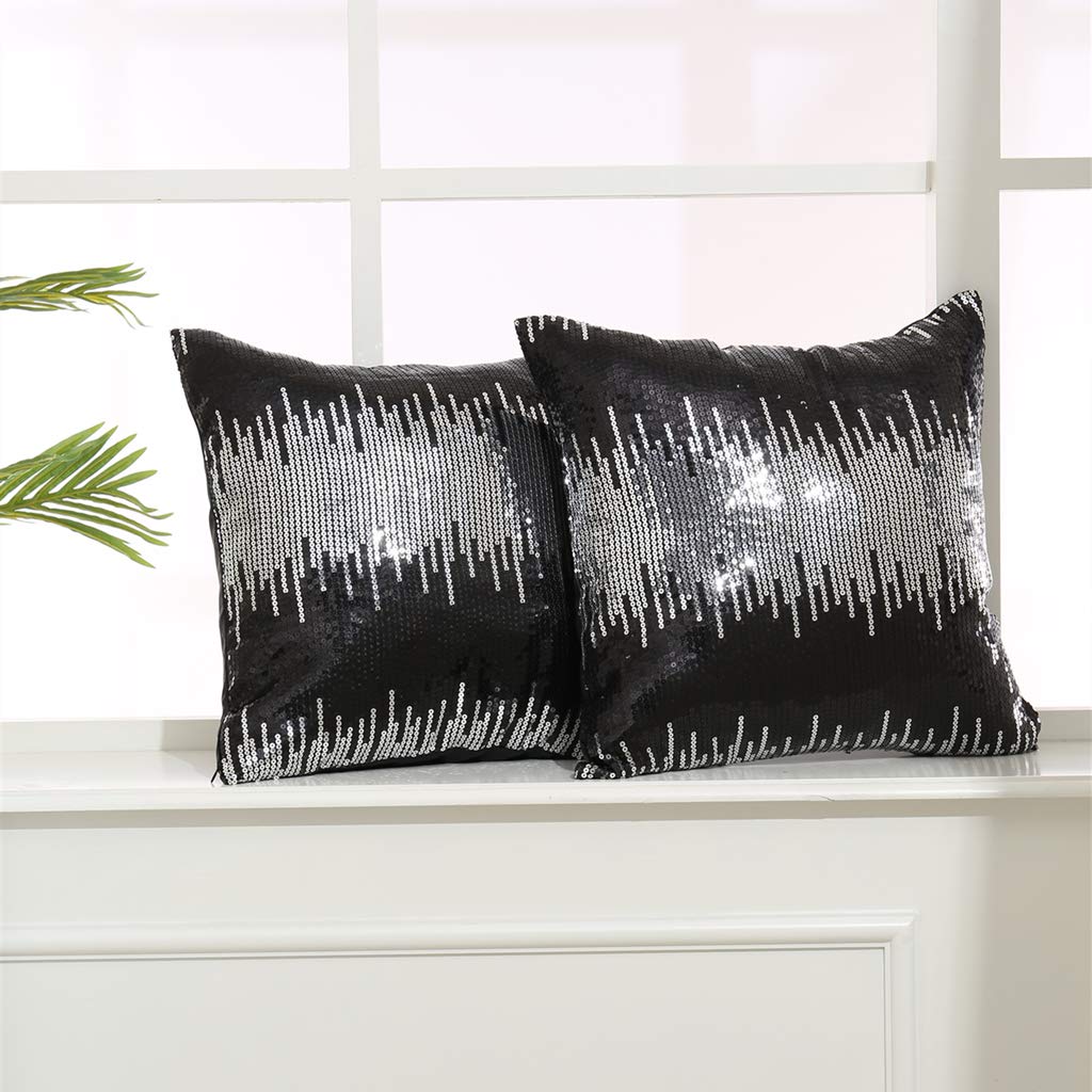Sparkly Throw Pillow Covers Set of 2 - 18x18 Inch Black Silver Decorative Cushion Cases for Sofa, Couch & Home Decor - Perfect for Living Room, Bedroom & Gift Giving